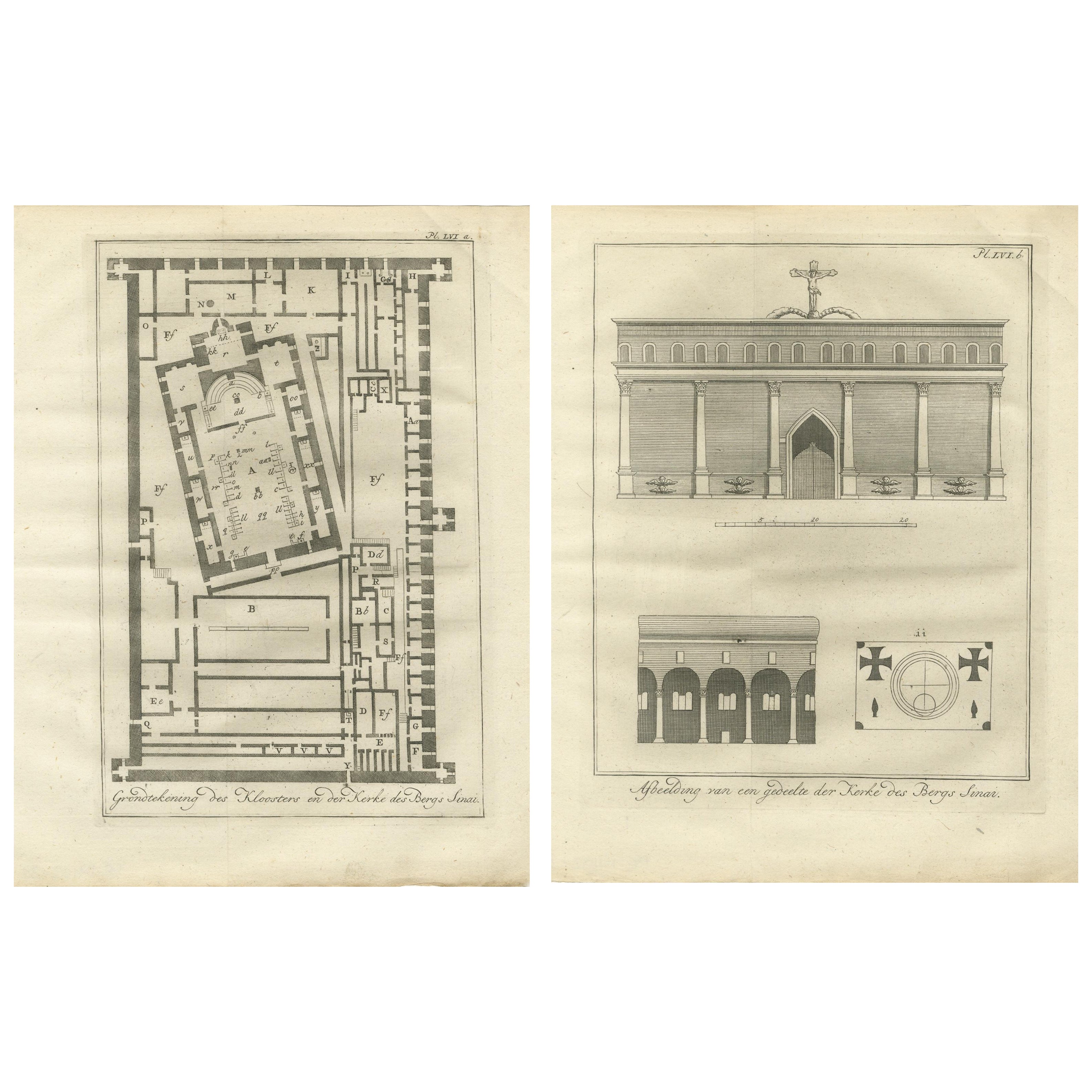 Katharinenkloster auf dem Berg Sinai - Grundriss und Ansichtsgravuren um 1776
