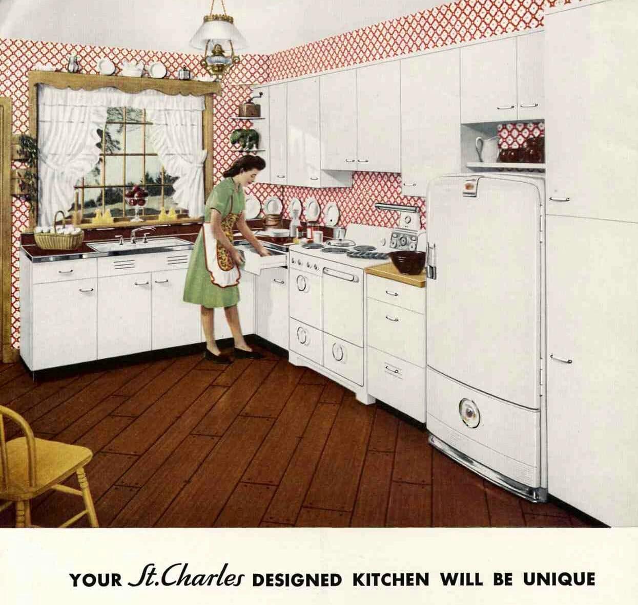 Armoire de cuisine en acier moderne du milieu du siècle dernier de St. Charles, tiroir, original, années 1940 1