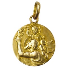 Vintage St Christopher 18 Karat Yellow Gold Charm Pendant