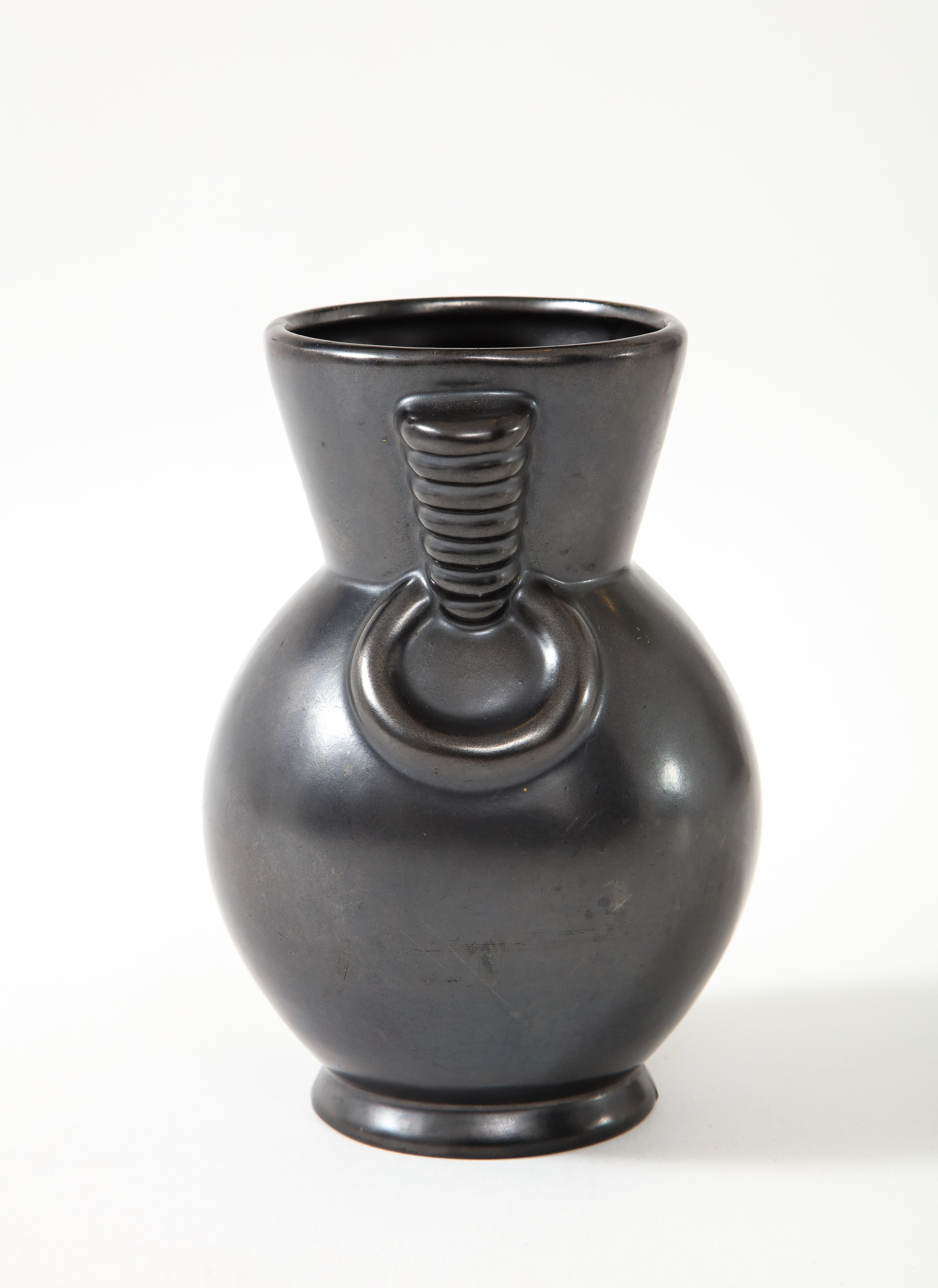 St. Clement, B. Leyalle, Matte Back Vase, France, c. 1930-40's, Signed & No. In Good Condition In Brooklyn, NY