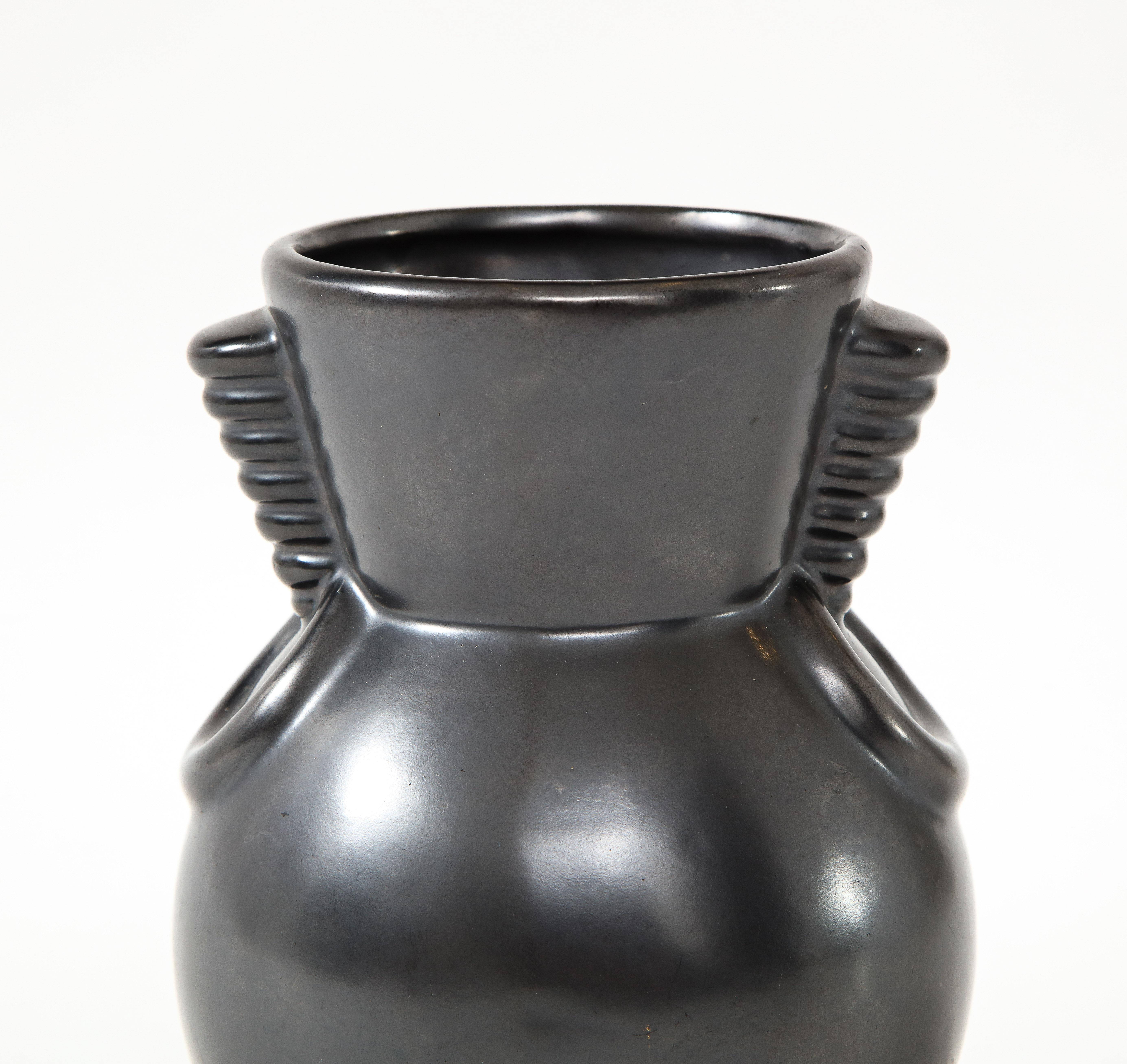 St. Clement, B. Leyalle, Matte Back Vase, France, c. 1930-40's, Signed & No. 1