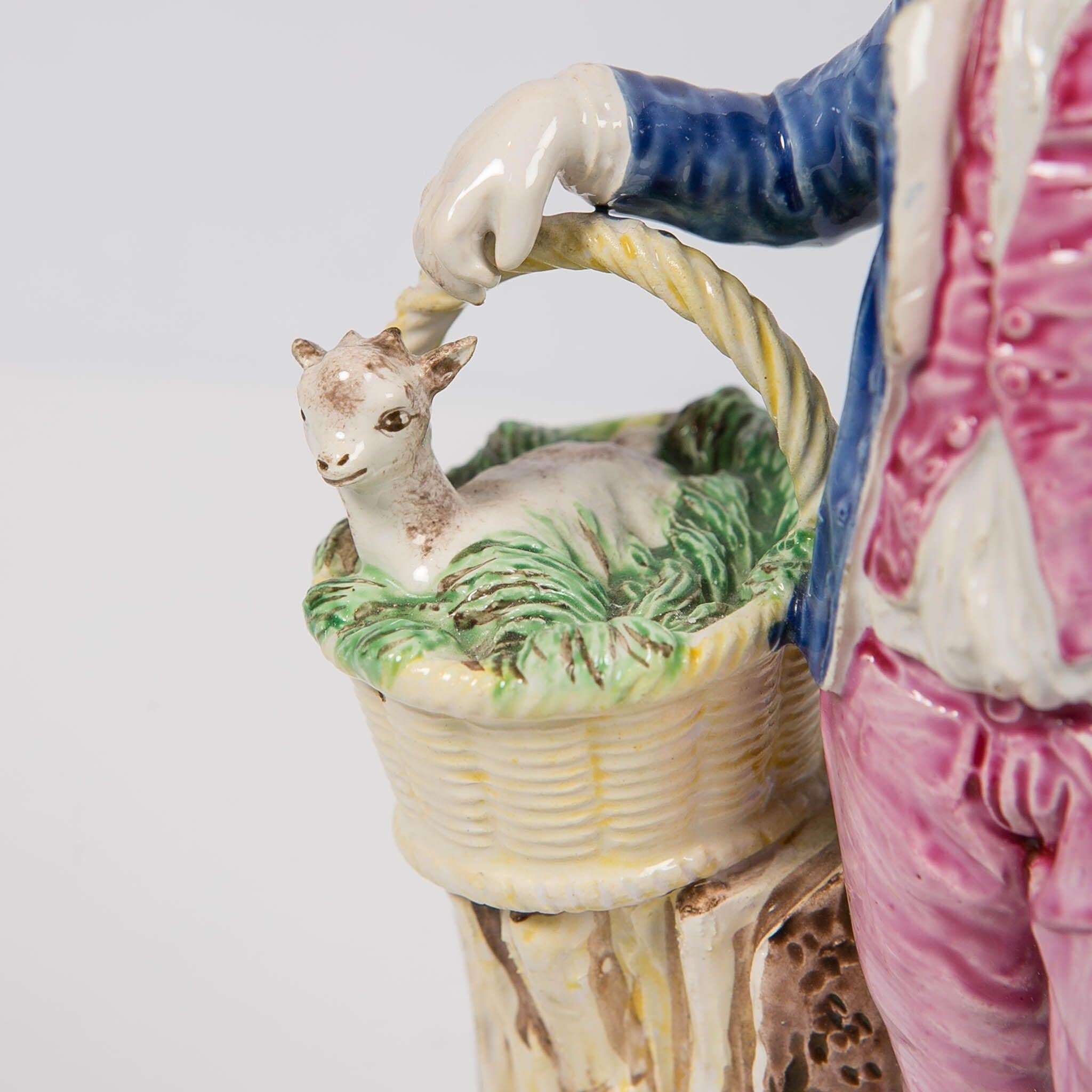 Hand-Painted St. Clément Figure of a Young Man Going to Market France, circa 1775