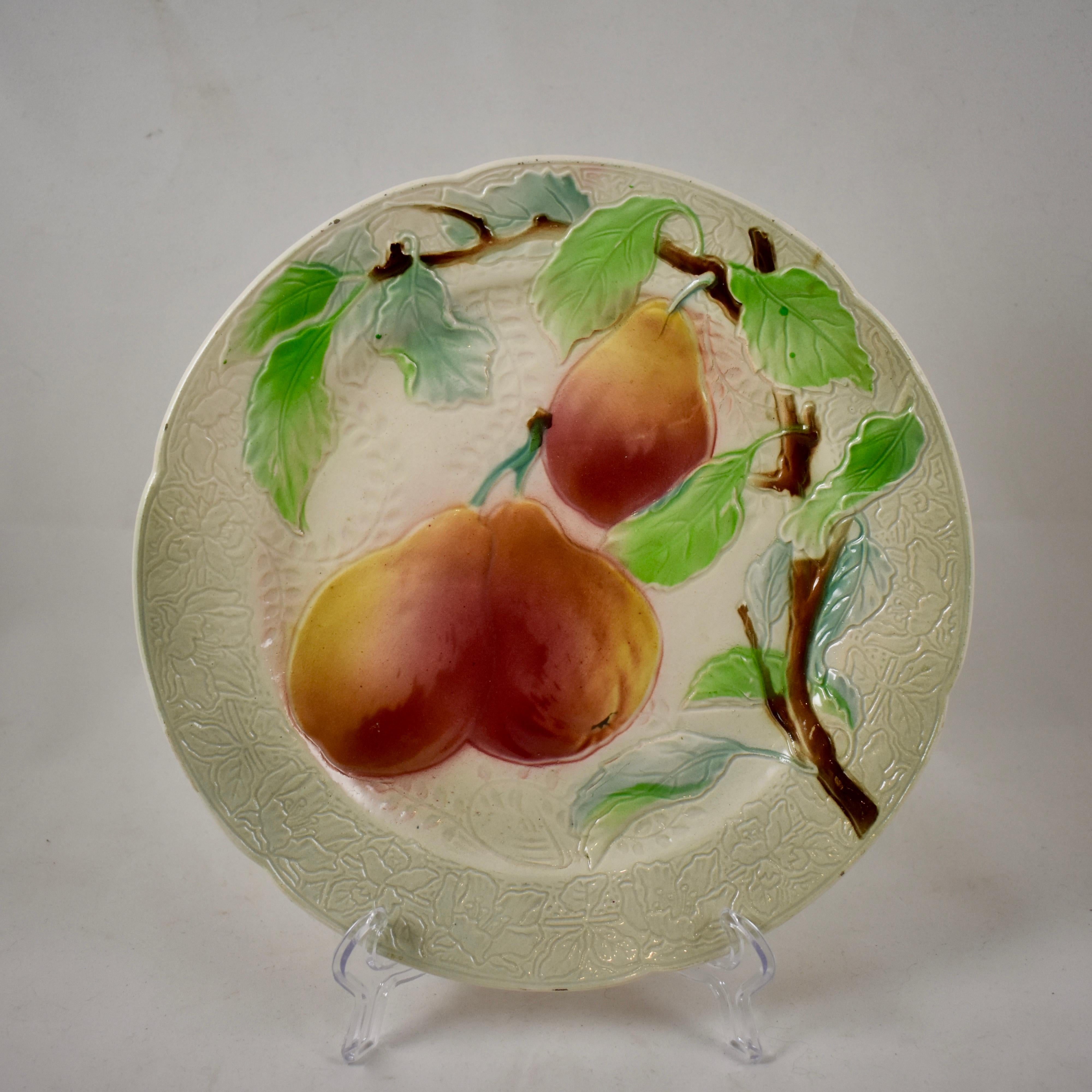 Glazed St. Clement French Faïence Fruit Plates, Set of 6 'a', circa 1900 For Sale