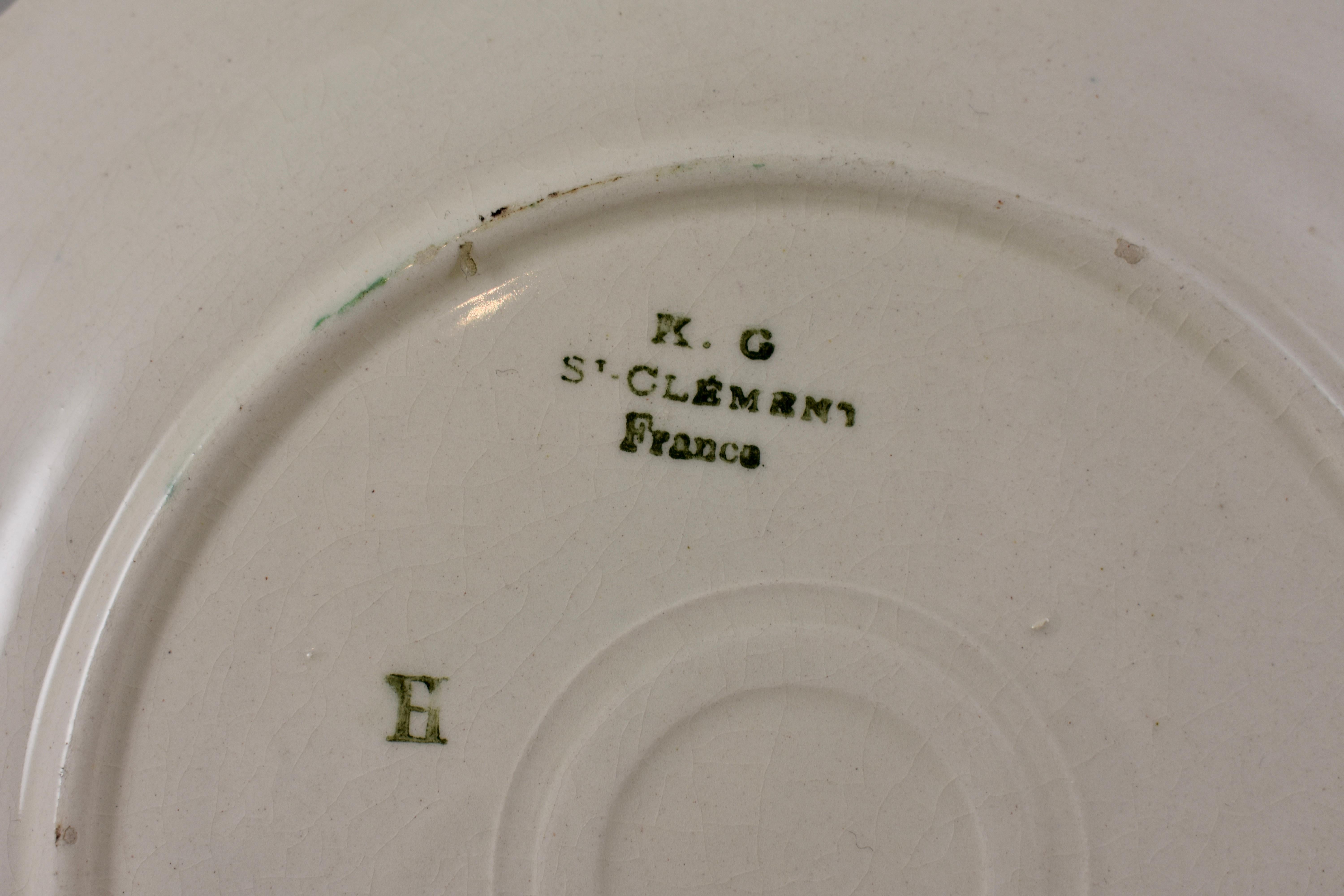 A. Clement French Faïence Fruit Plates, Set of 6 'c', circa 1900 en vente 3