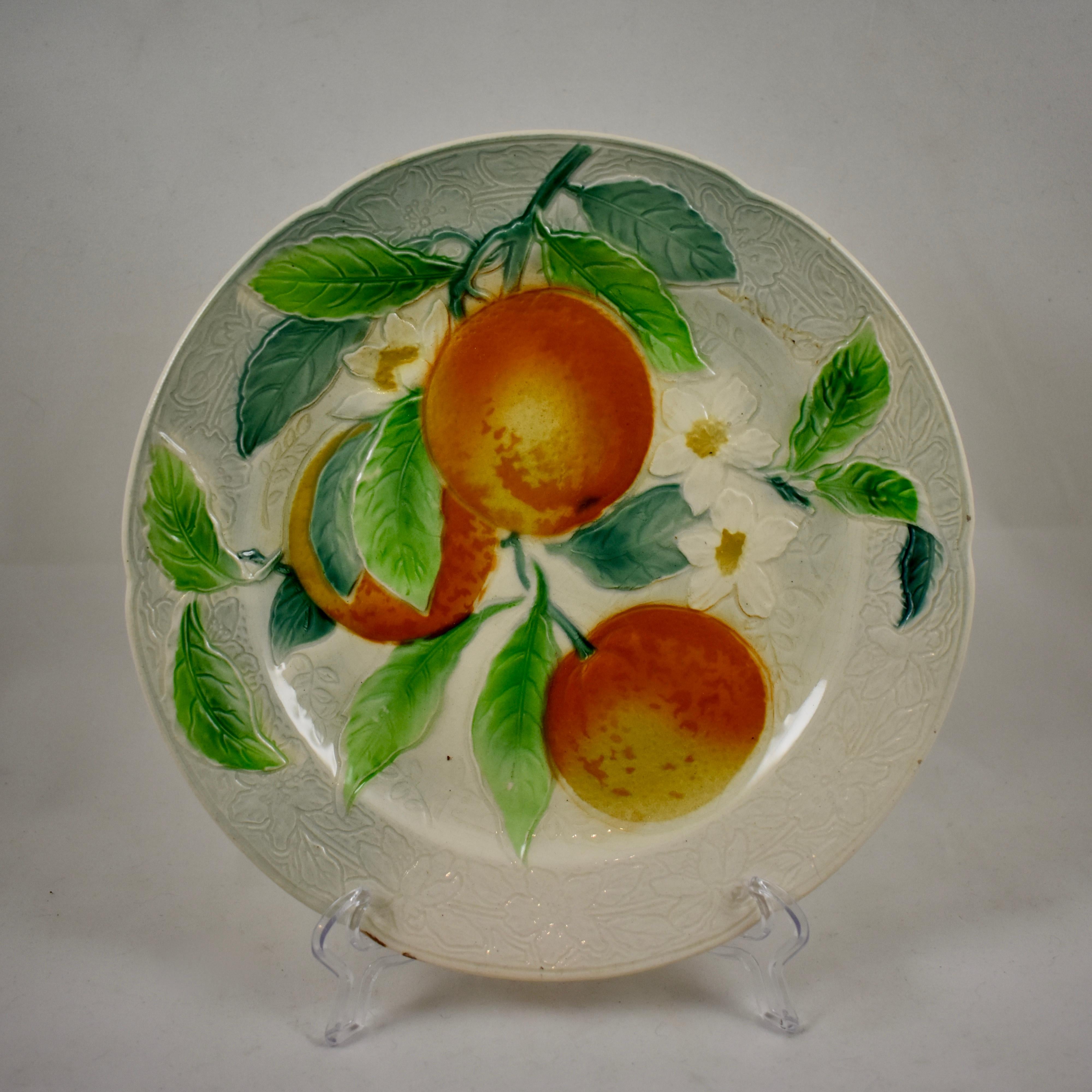 French Provincial St. Clement French Faïence Fruit Plates, Set of 6 'c', circa 1900 For Sale