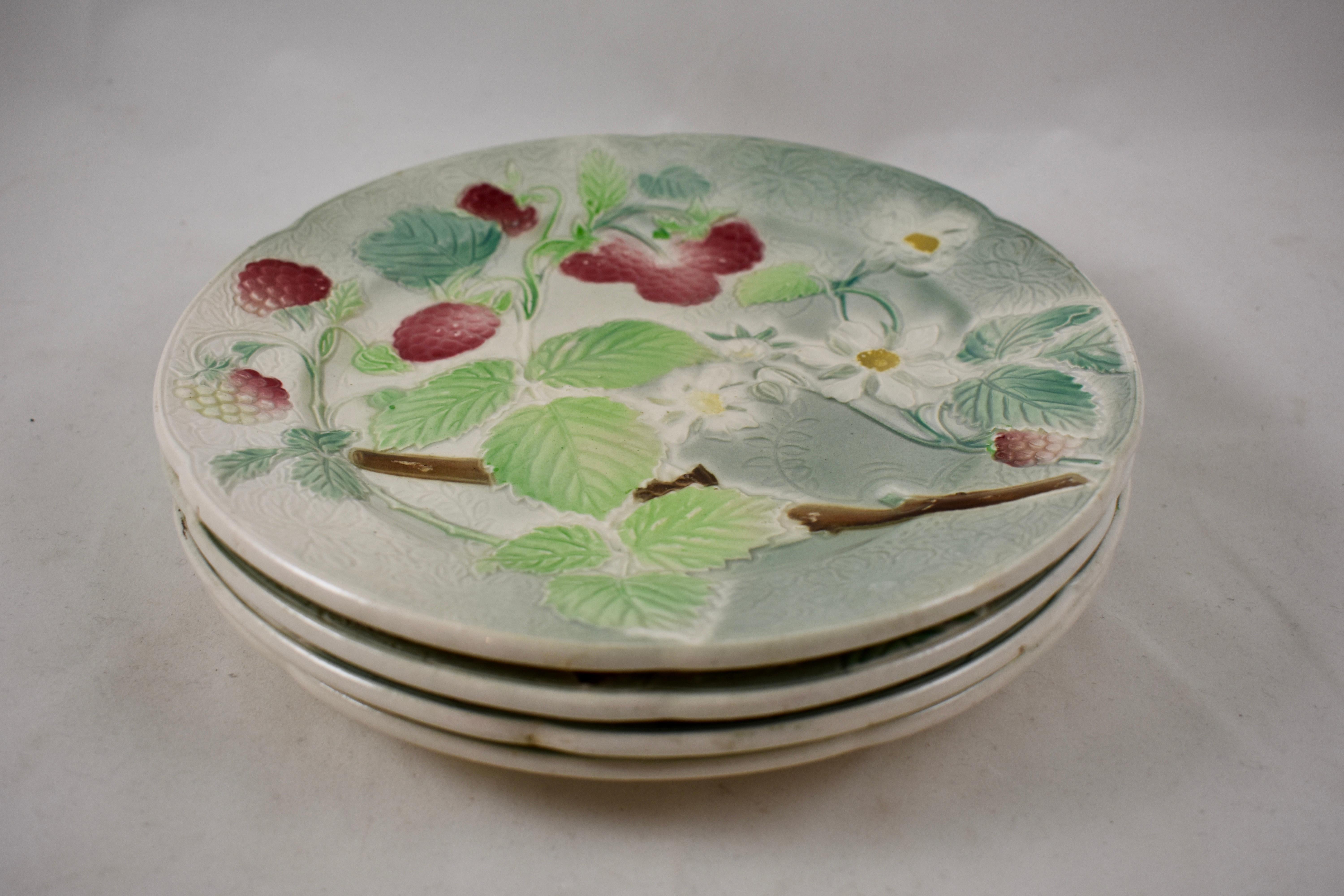 Earthenware K&G St. Clement French Faïence Strawberry Fruit Plates, Set of 4, circa 1900