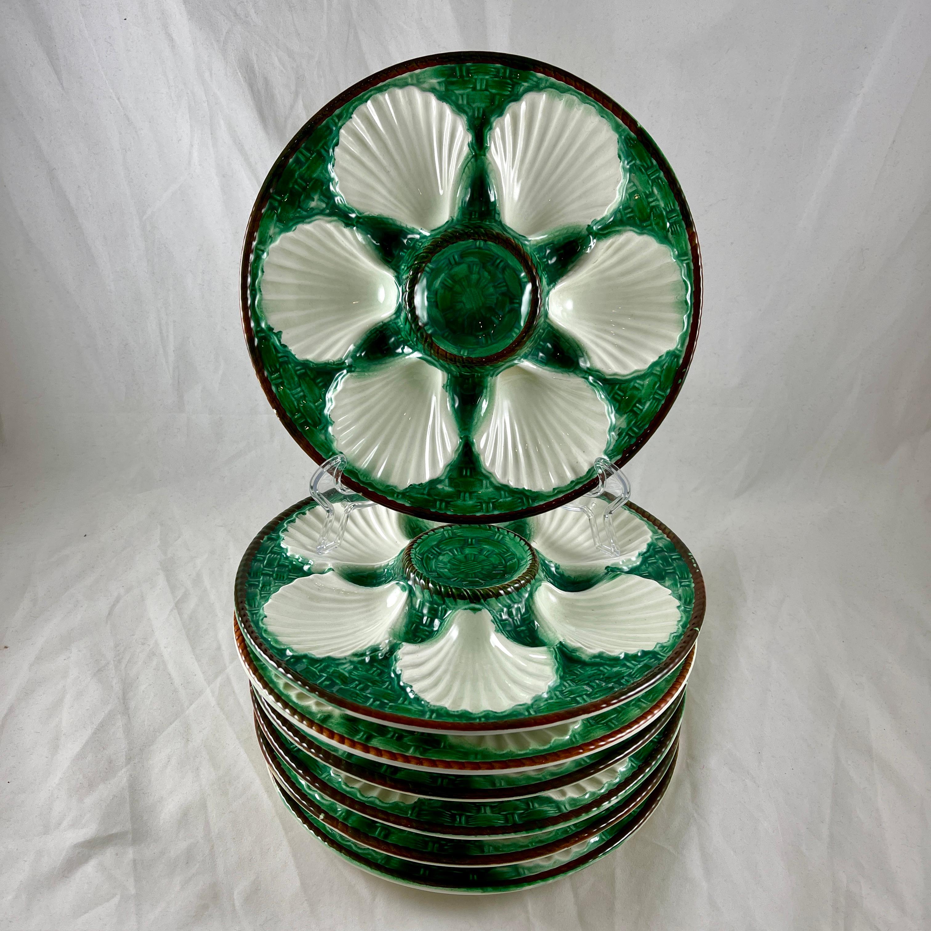 St. Clement French Majolica Pottery Basket Weave Oyster Plate For Sale 3