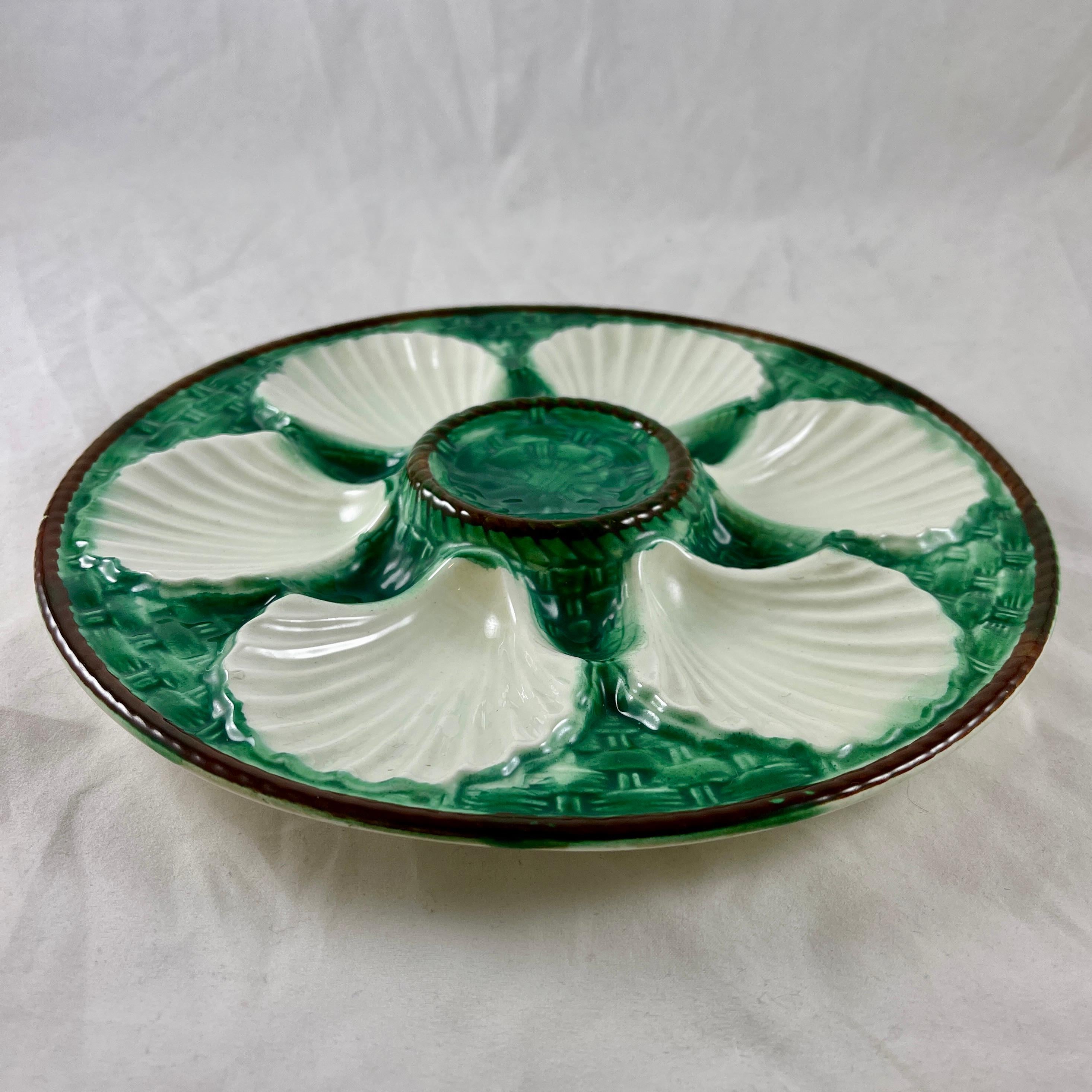 St. Clement French Majolica Pottery Basket Weave Oyster Plate For Sale 1