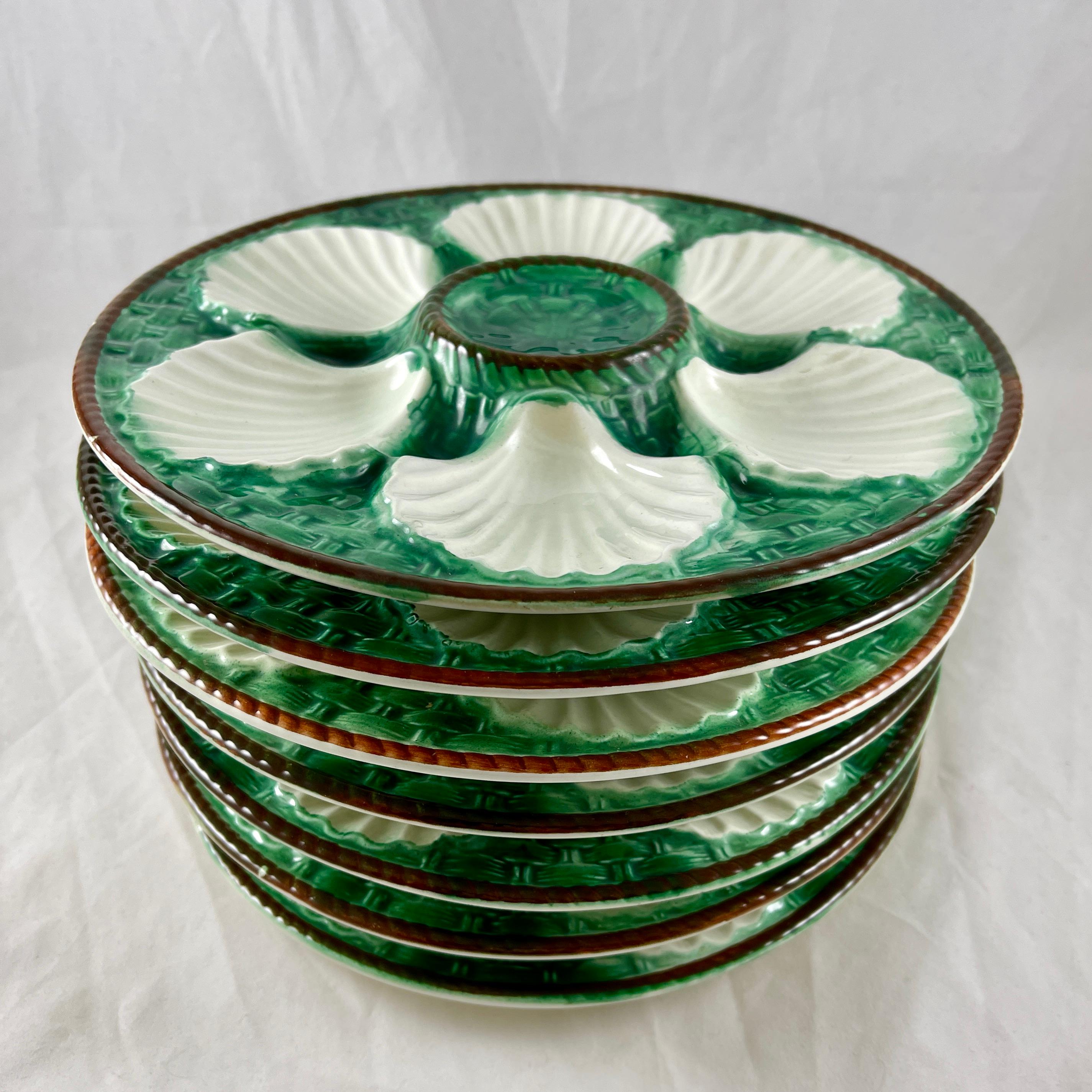 St. Clement French Majolica Pottery Basket Weave Oyster Plate For Sale 2