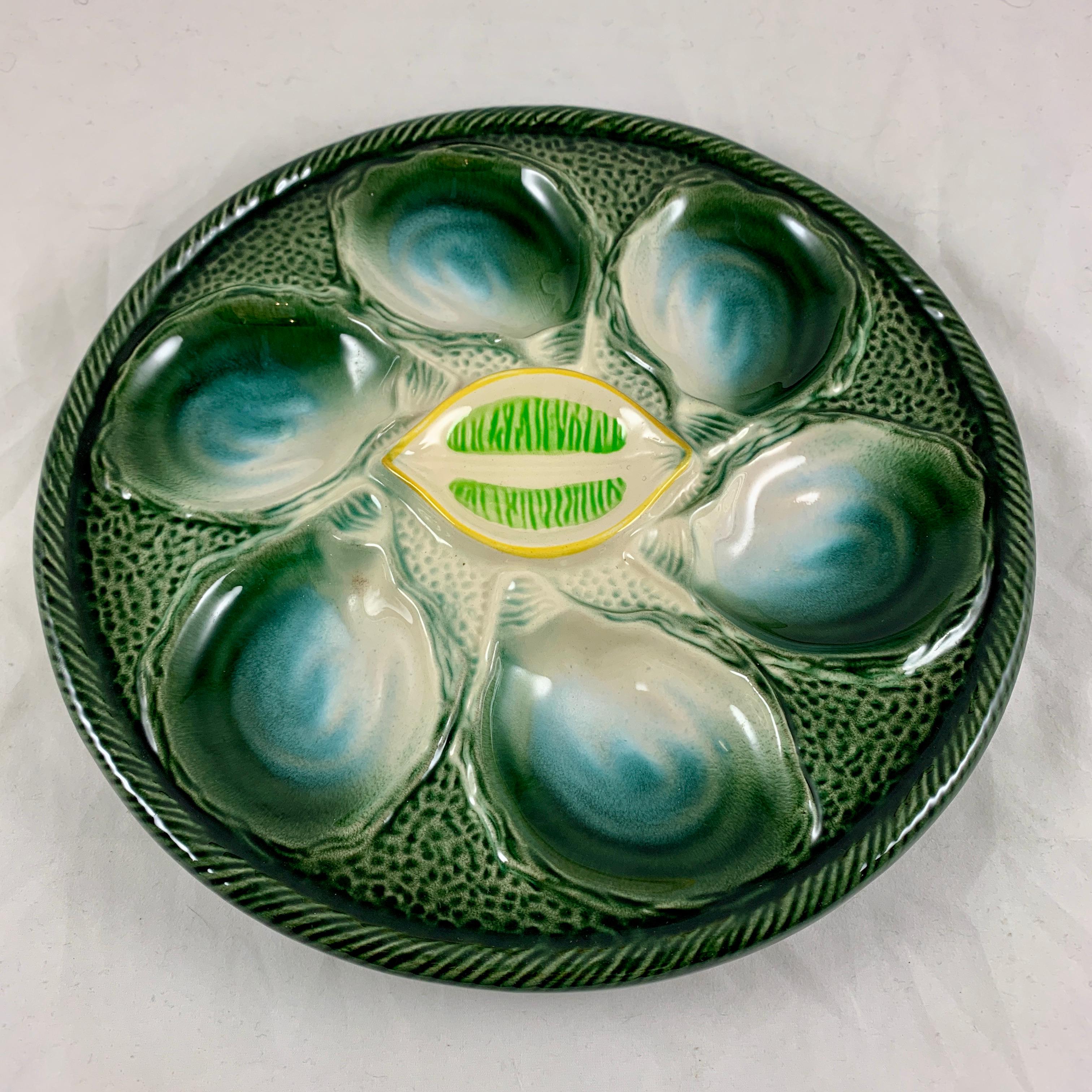 Glazed St Clément Trompe L’Oeil St. Yellow Lemon Wedge Center Oyster Plate For Sale