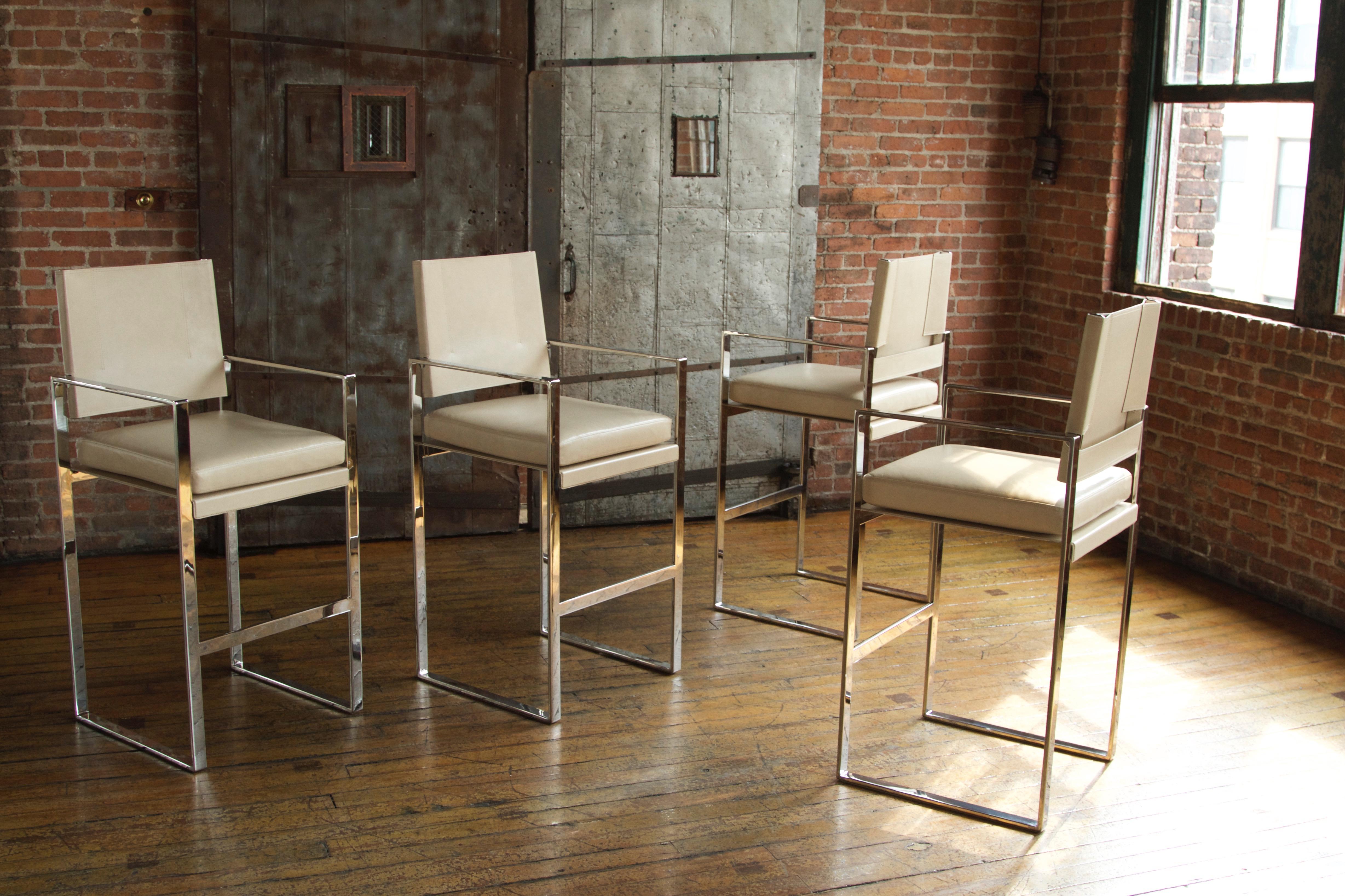 Modern St. Cloud Bar Chair in Polished Steel - handcrafted by Richard Wrightman Design