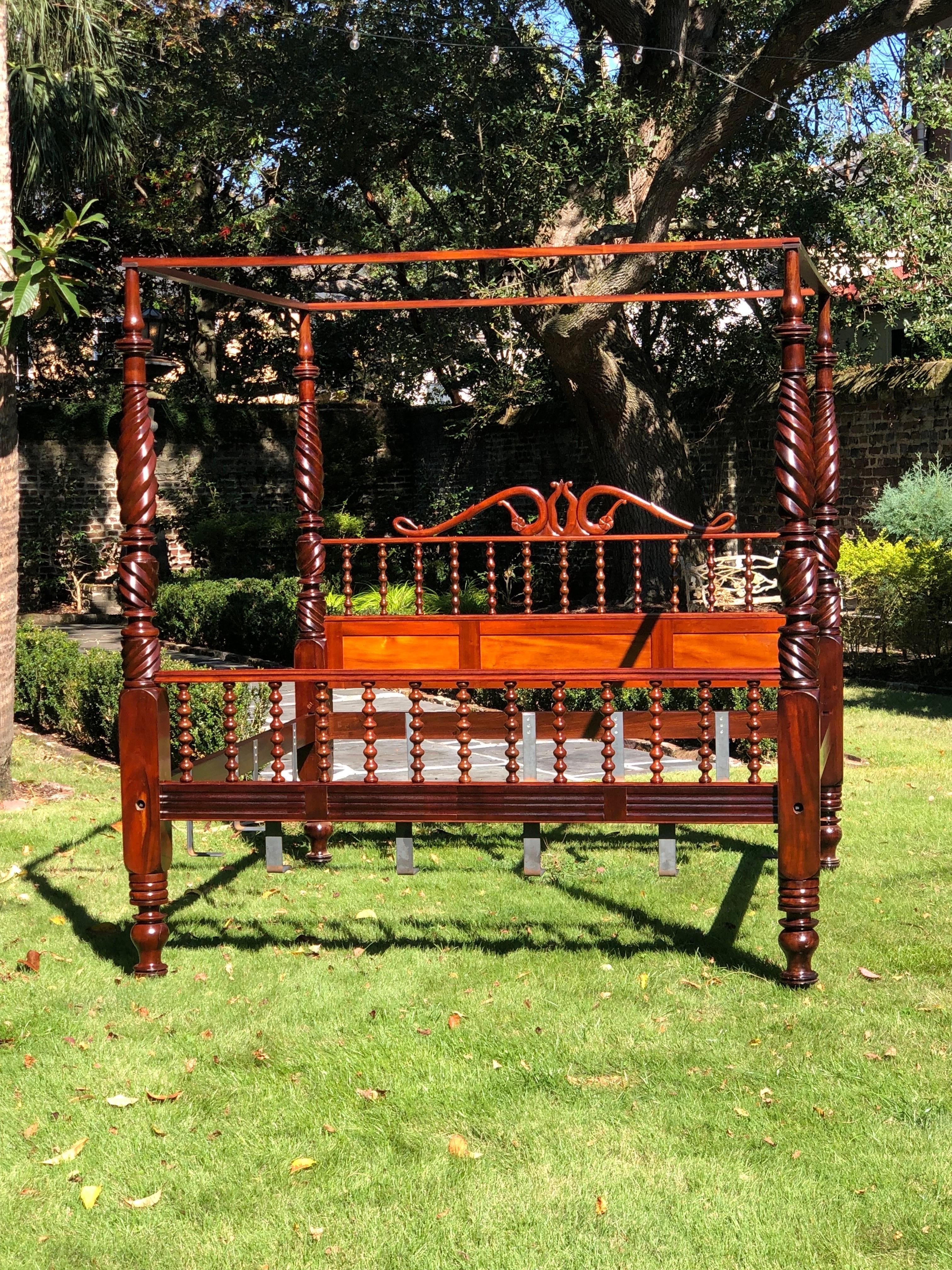 St. Croix Danish West Indies Mahogany King Size Four-Poster Bed, 19th Century For Sale 12