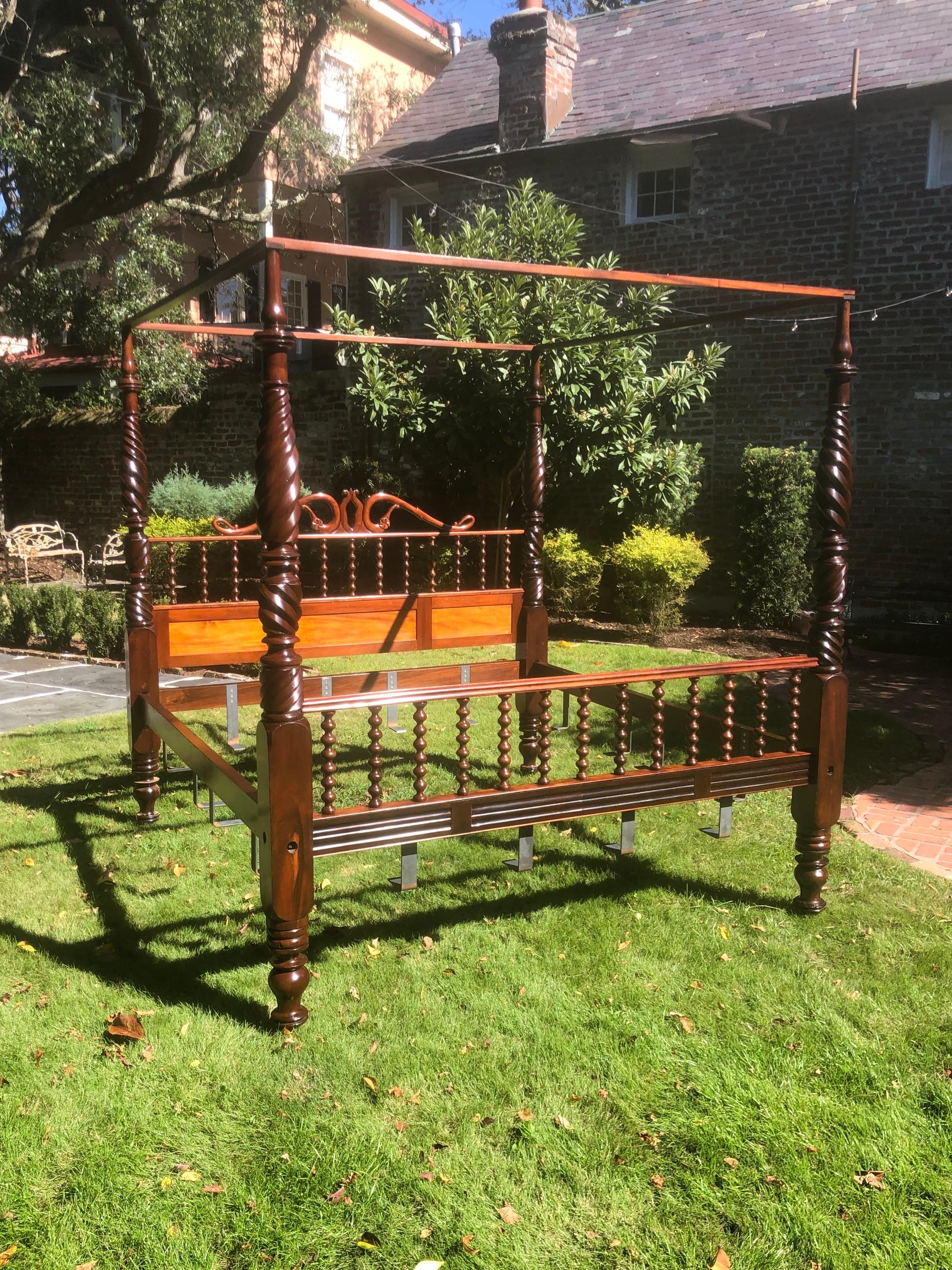 Dutch Colonial St. Croix Danish West Indies Mahogany King Size Four-Poster Bed, 19th Century For Sale