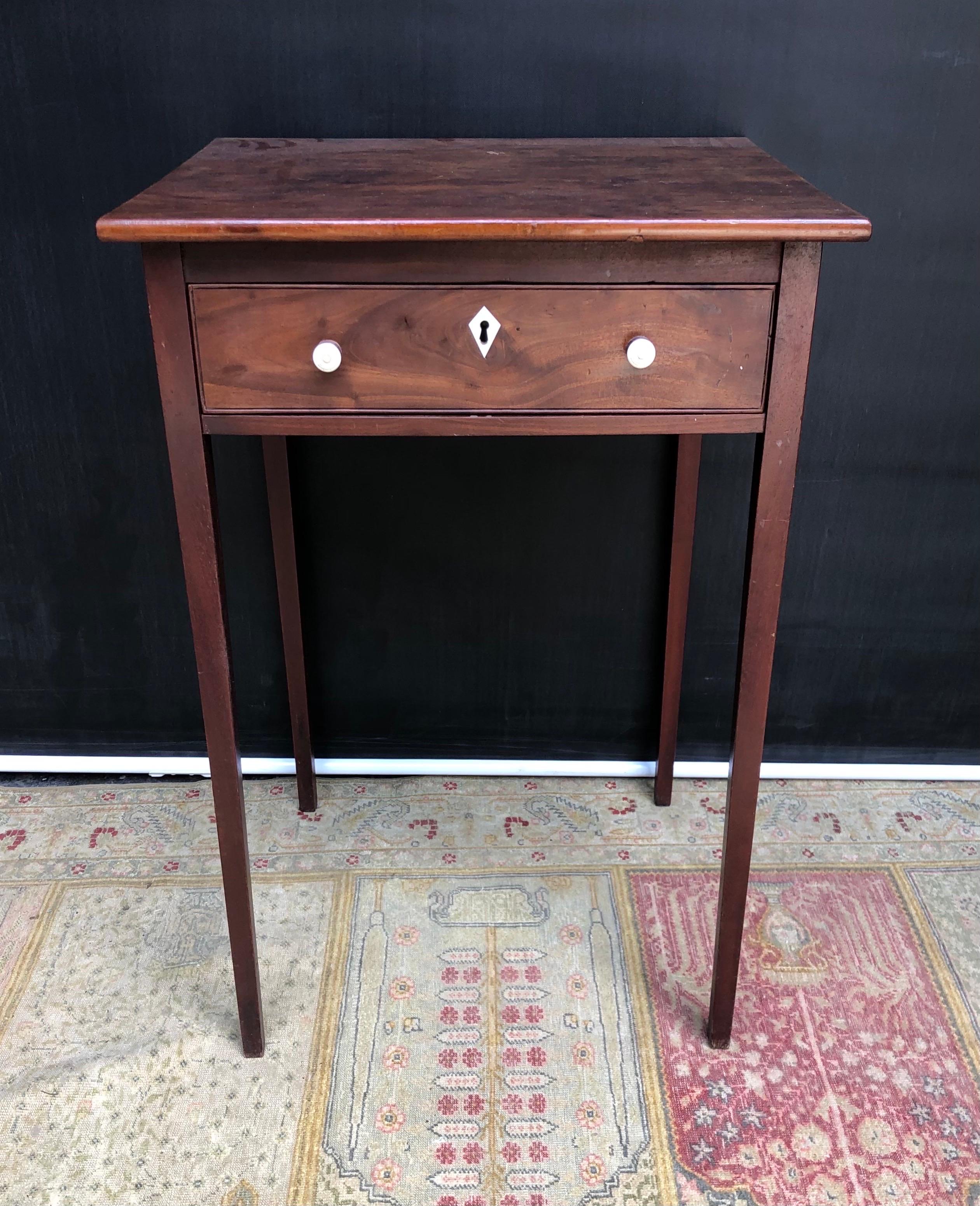  This Directoire or Consulate Style solid Mahogany One Drawer Work-stand / Table was made in the Danish West Indies on the Island of Saint Croix in the Late Eighteenth Century.  The Saint Croix Table showcases the rich beauty of local solid mahogany