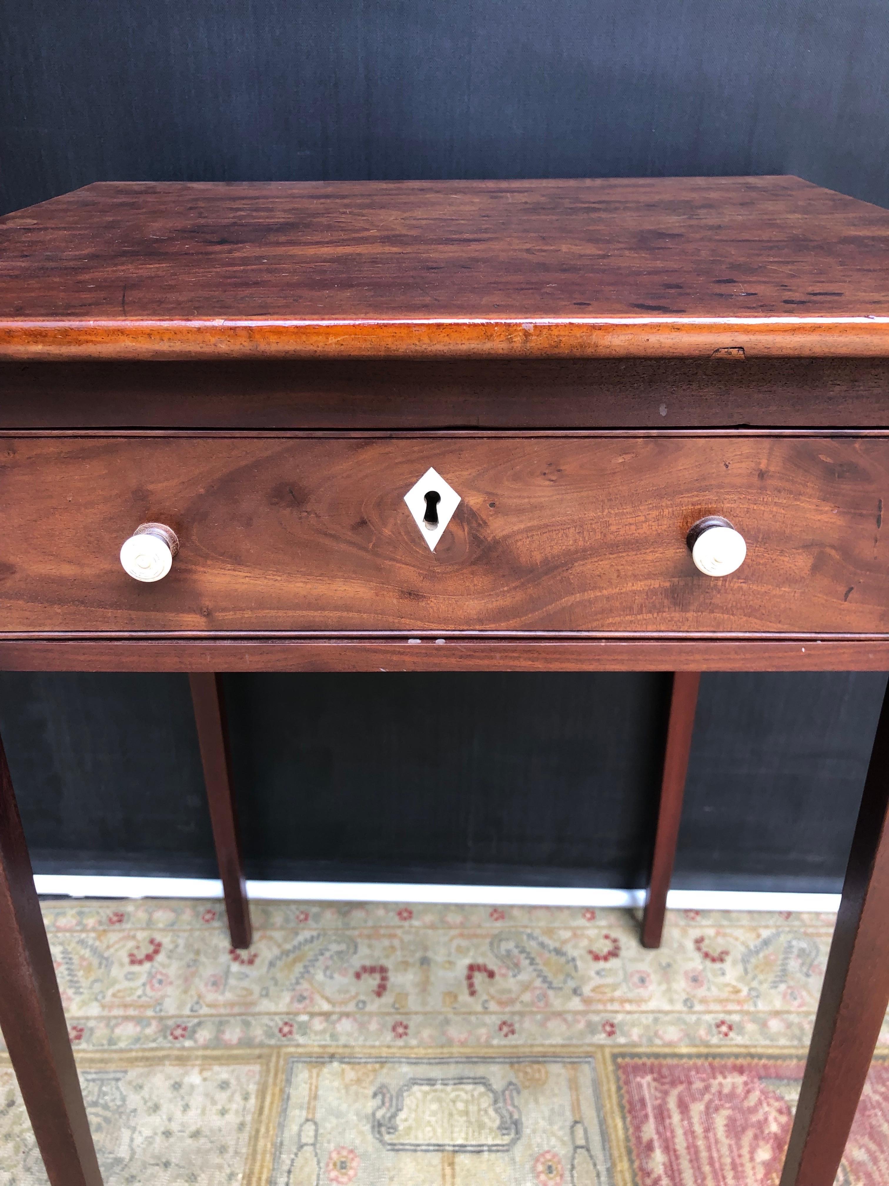 Hand-Crafted St. Croix Mahogany Directoire One Drawer Stand, Stamped By Maker circa 1790-1800 For Sale