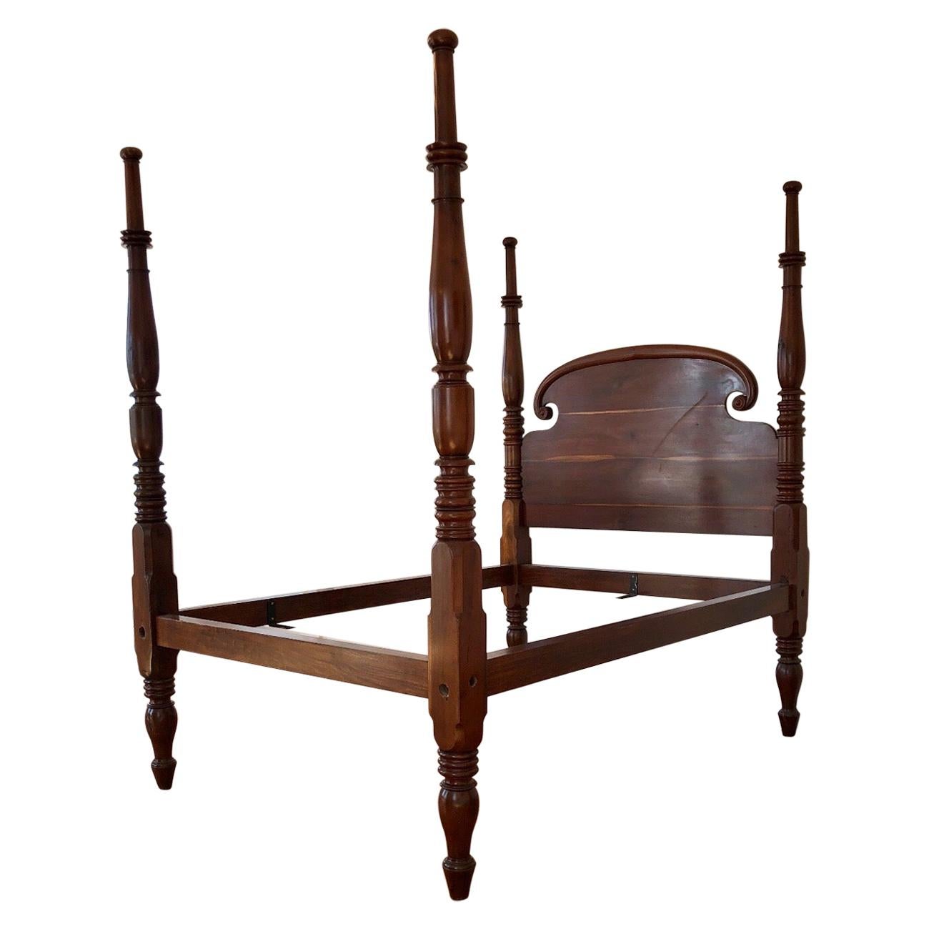 St. Croix Regency Four Poster Mahogany Queen Bed, 19th Century