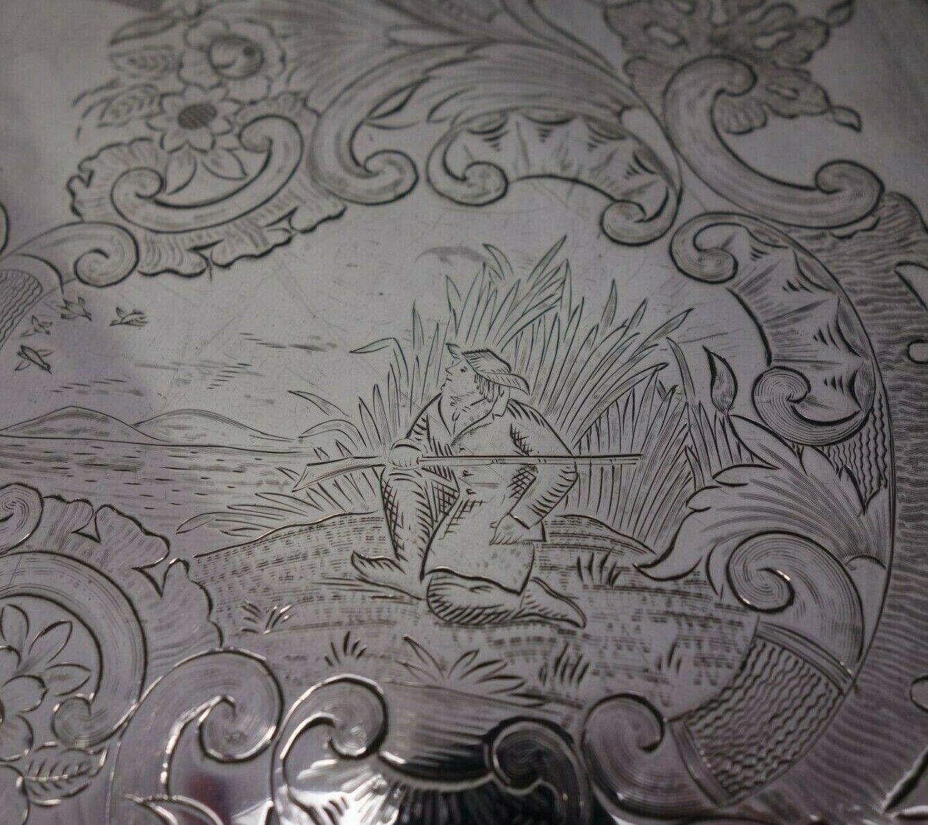 S.T. Crosby and Co Coin Silver Tea Tray with Hunting Scenes, circa 1860 In Excellent Condition In Big Bend, WI