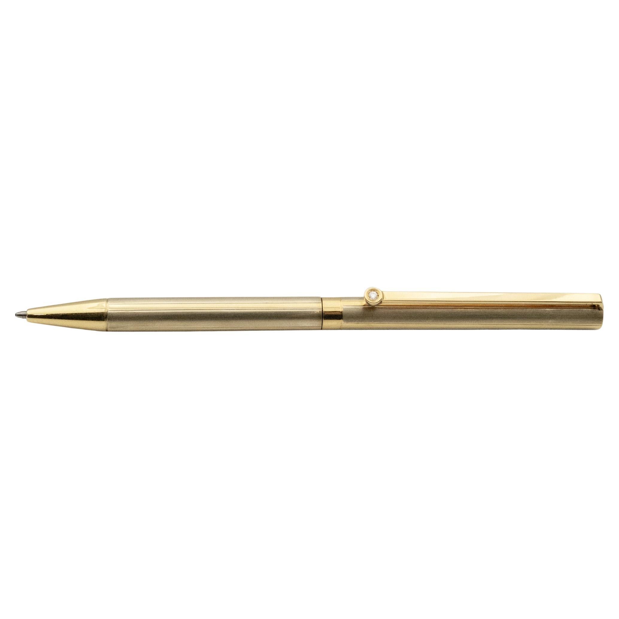 S.T. Dupont 18K White and Yellow Gold Ballpoint Pen with Diamond