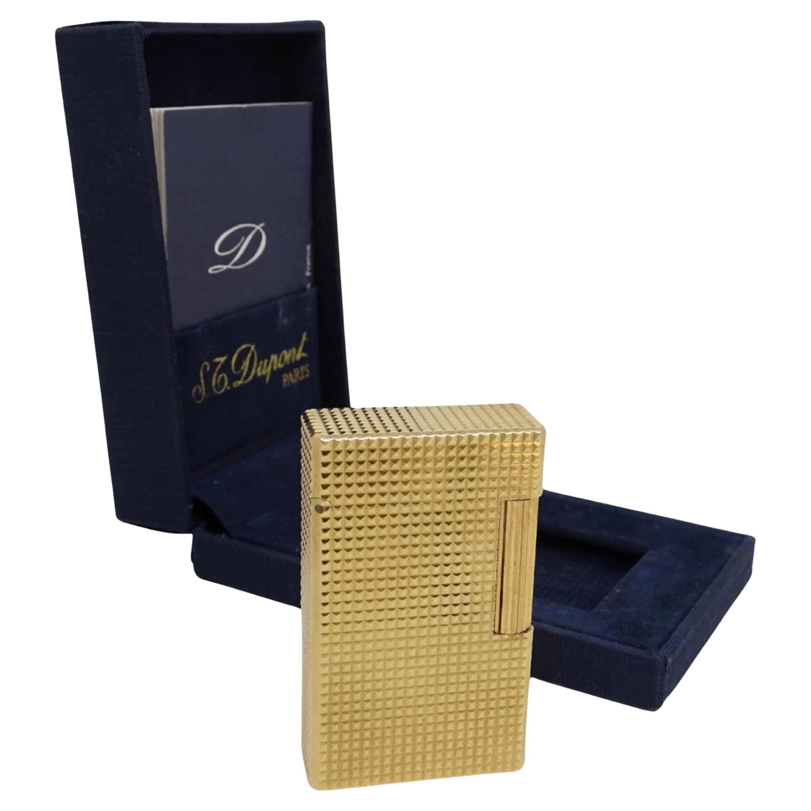 S.T. Dupont 1970s Gold Plated Guilloche Model 1 Vintage Lighter in Box For Sale