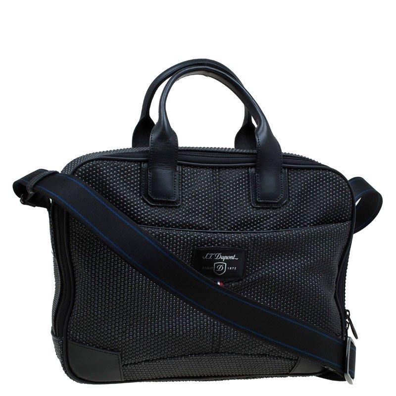 S.T. Dupont Black Textured Fabric Laptop Bag w/ Battery Pouch In Good Condition In Dubai, Al Qouz 2