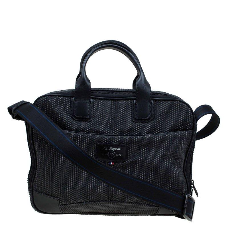 S.T. Dupont Black Textured Fabric Laptop Bag w/ Battery Pouch