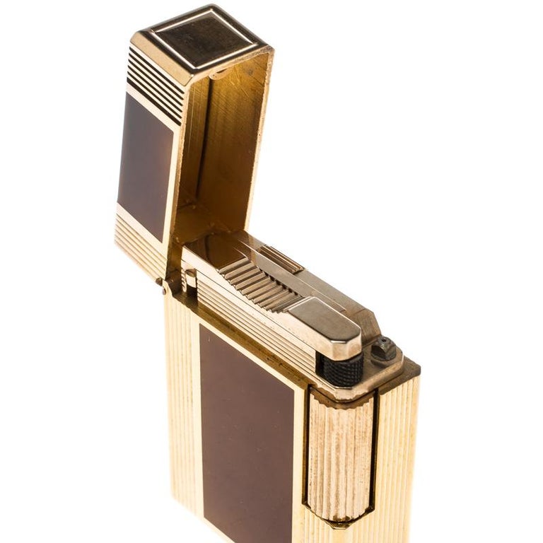 S.T. Dupont Brown Chinese Lacquer Gold Plated Lighter at 1stDibs