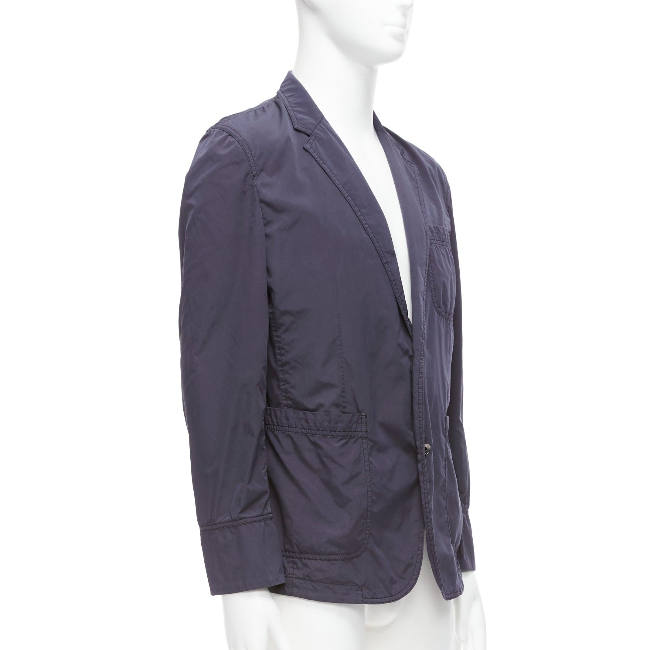 ST DUPONT charcoal grey nylon overstitched silver hardware blazer IT50 L For Sale 1