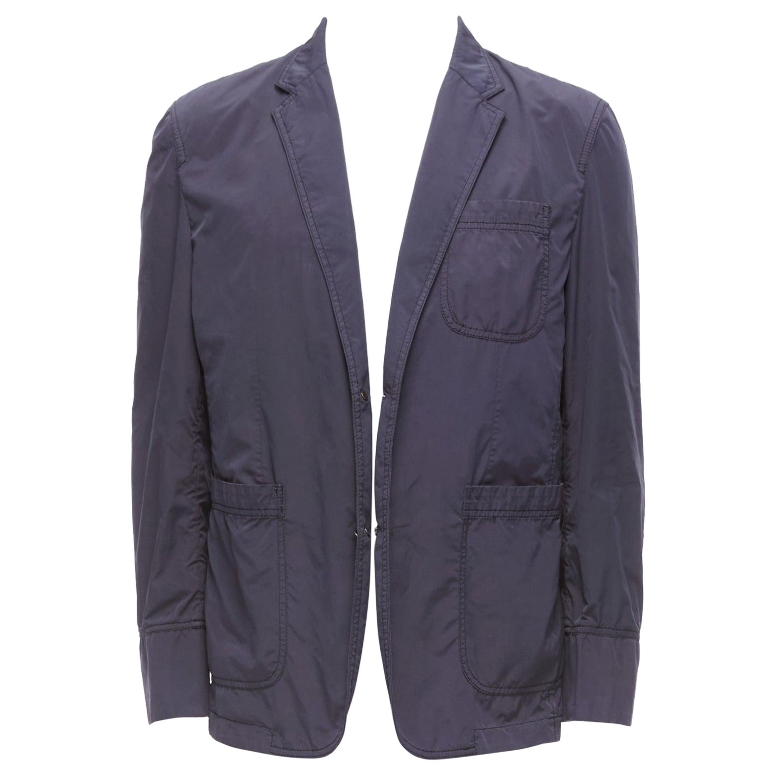 ST DUPONT charcoal grey nylon overstitched silver hardware blazer IT50 L For Sale