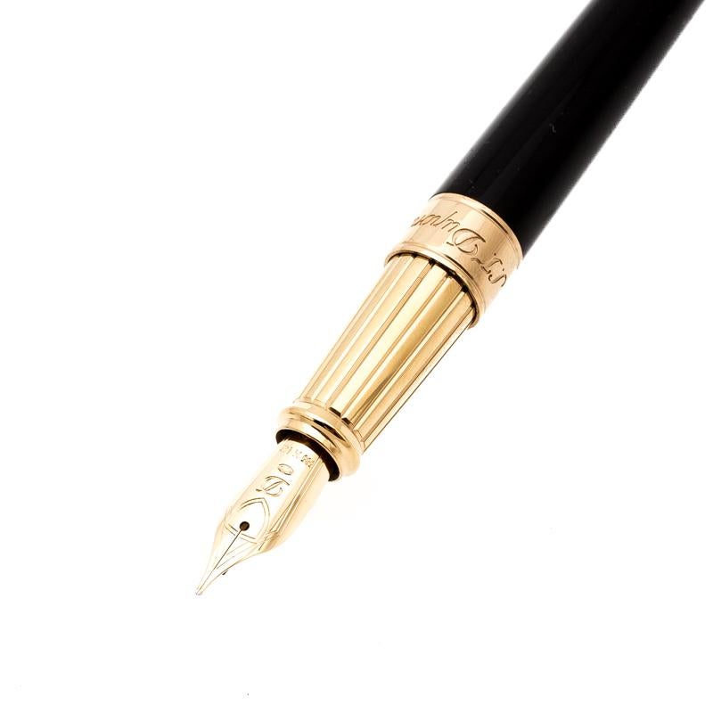 Men's S.T. Dupont D Line Black Lacquer Gold Plated Fountain Pen