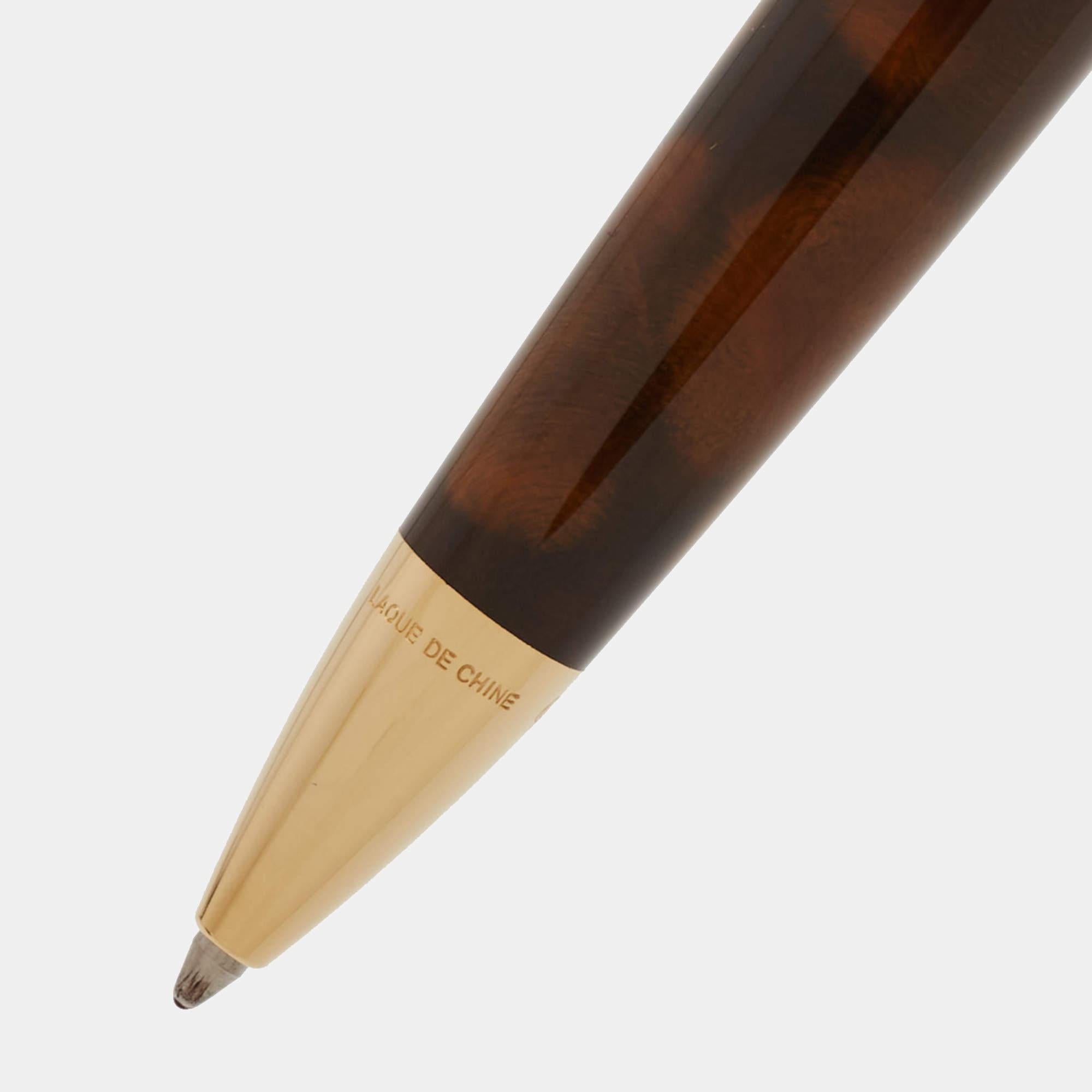 Brown S.T. Dupont Da Vinci Lacquer Gold Tone Ballpoint Pen