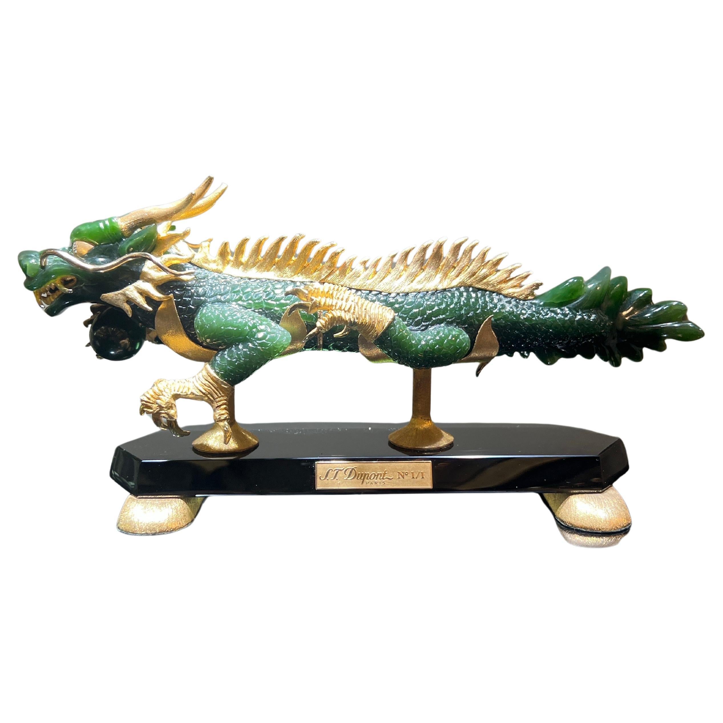 Pre-owned St Dupont S.t. Dupont �dragon Imp�rial� One-of-one Nephrite Jade Fountain Pen, France. In Green