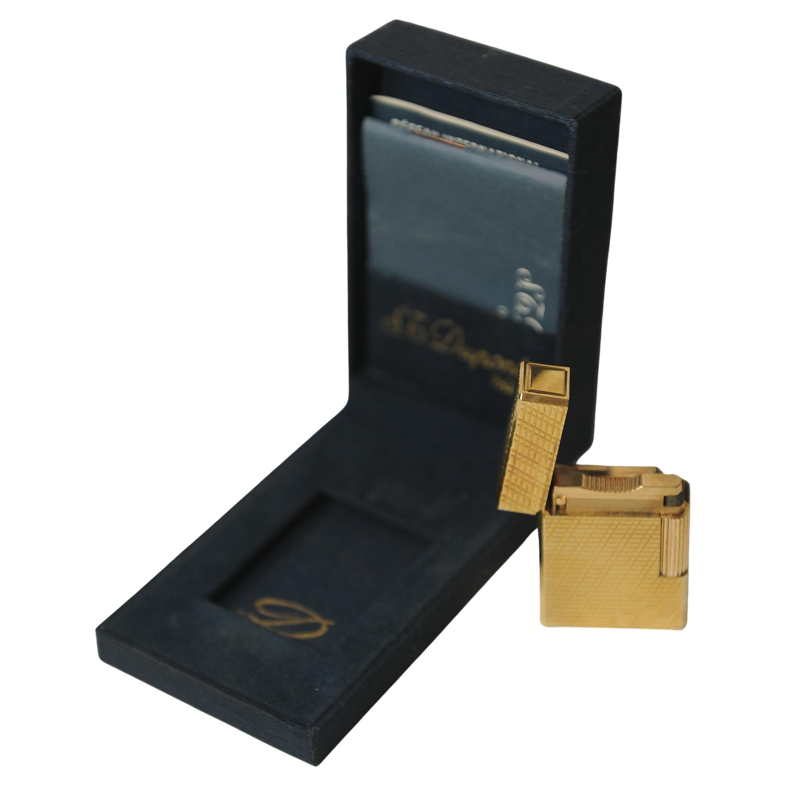 French S.T. DuPont Gold Plated Ligne 1 Small Paris Cigarette Lighter In Original Box For Sale