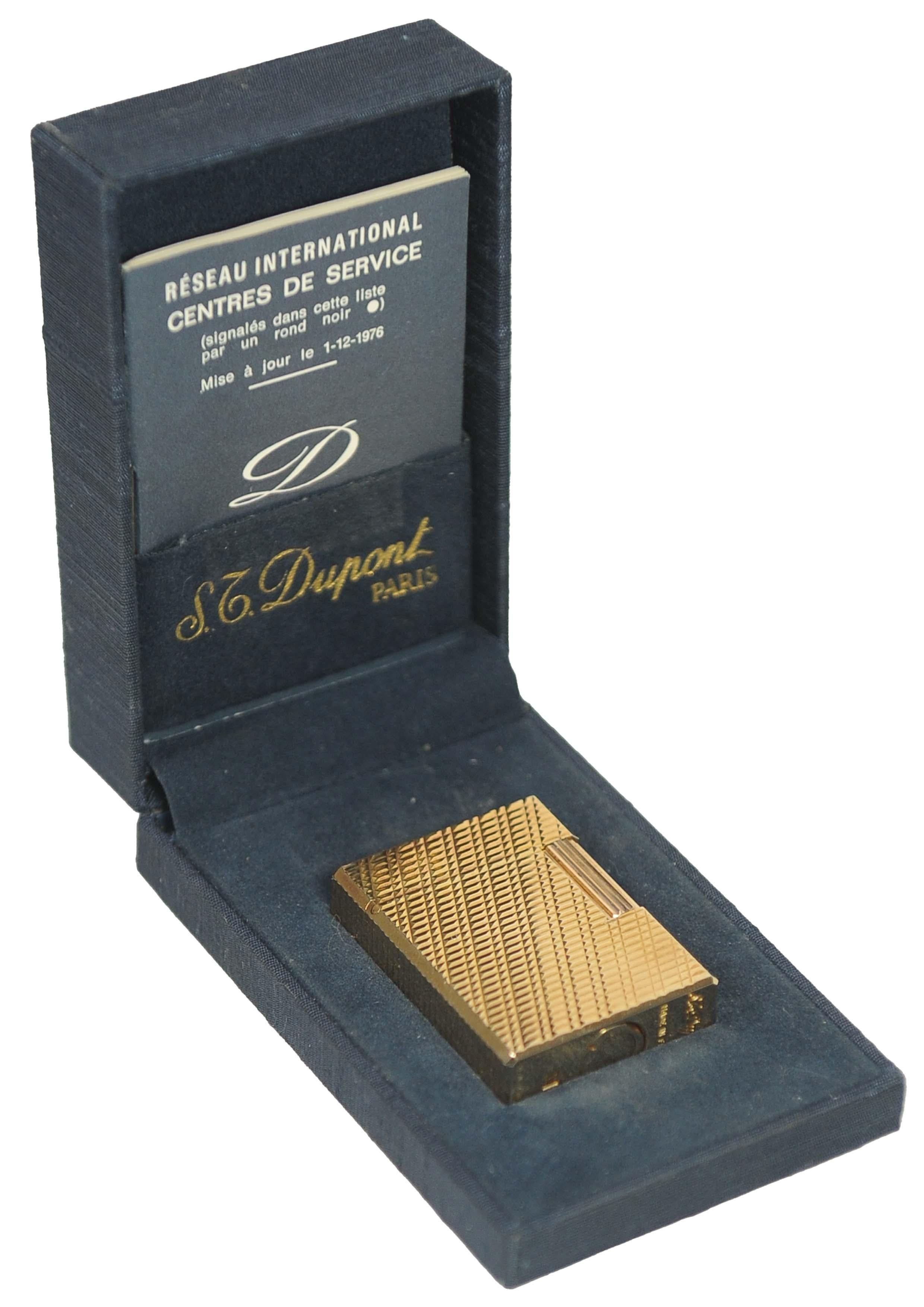 Late 20th Century S.T. DuPont Gold Plated Ligne 1 Small Paris Cigarette Lighter In Original Box For Sale