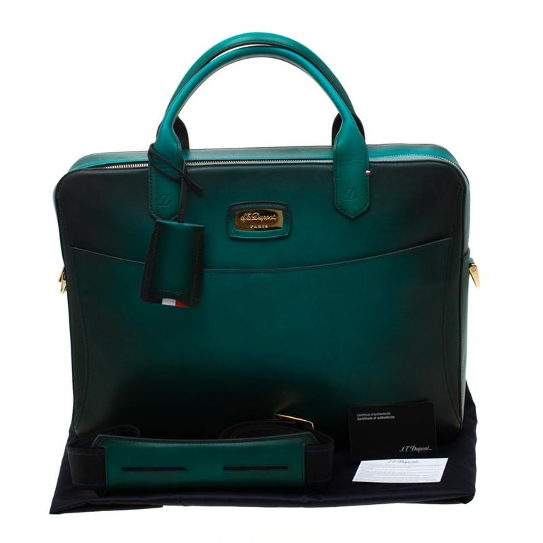 S.T. Dupont Green/Black Ombre Leather Atelier Document Holder Briefcase