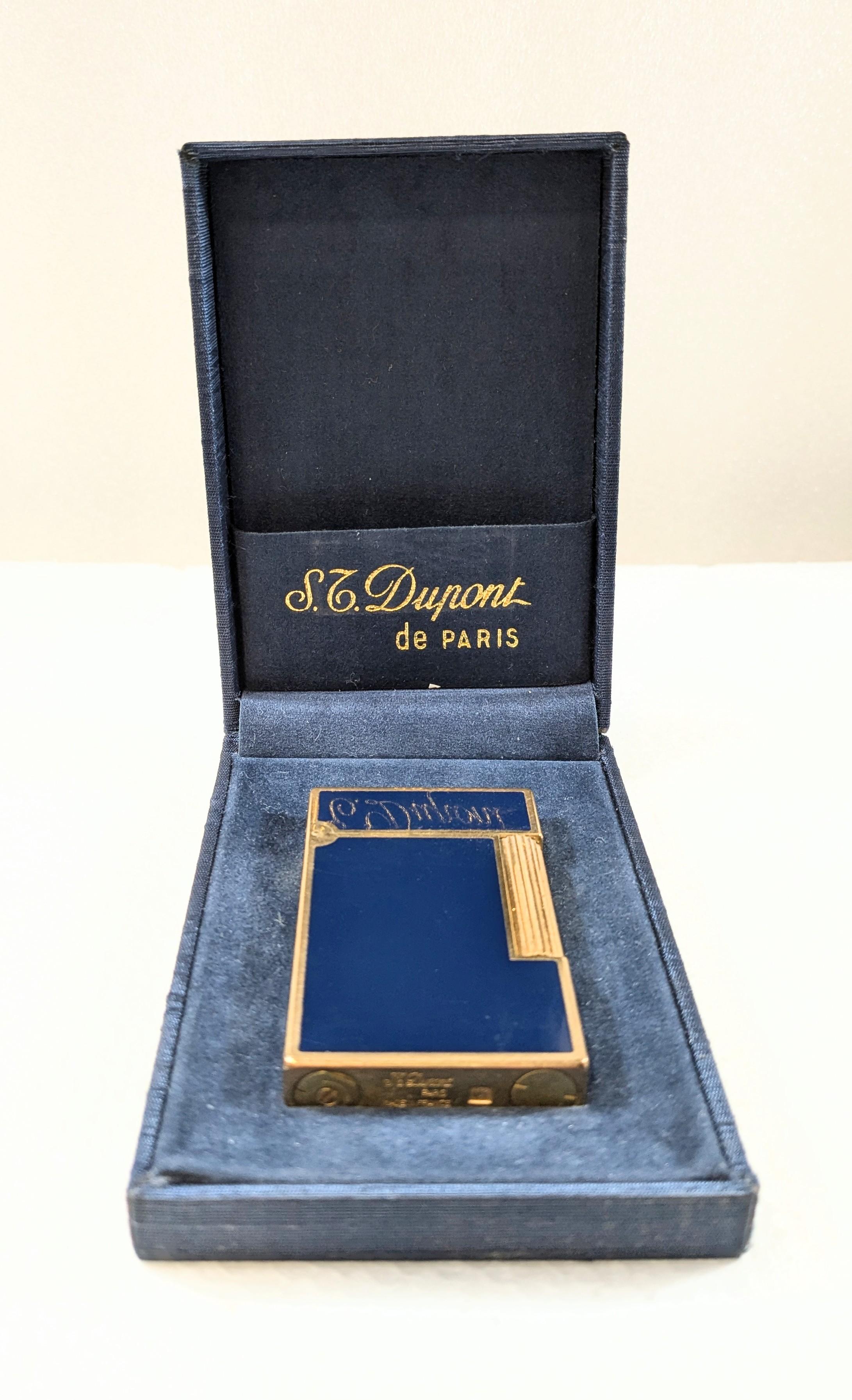 Lampe Dupont St. Dupont en laque de Chine et or bleu d'origine, France Paris en vente 2