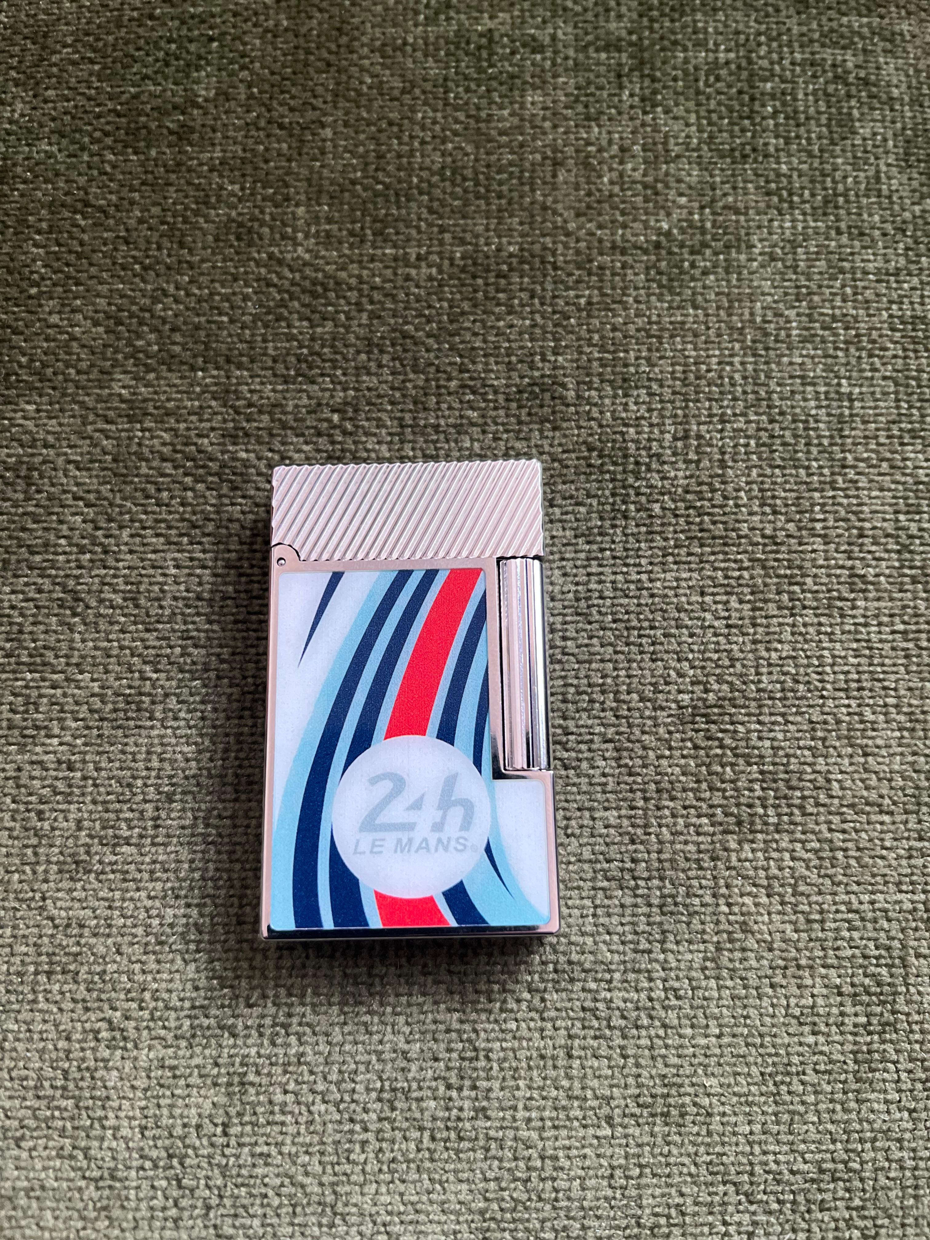 S.T. Dupont Ligne 2 Le Mans Blue and Chrome Flint Lighter, Chocolate Suede Case 5