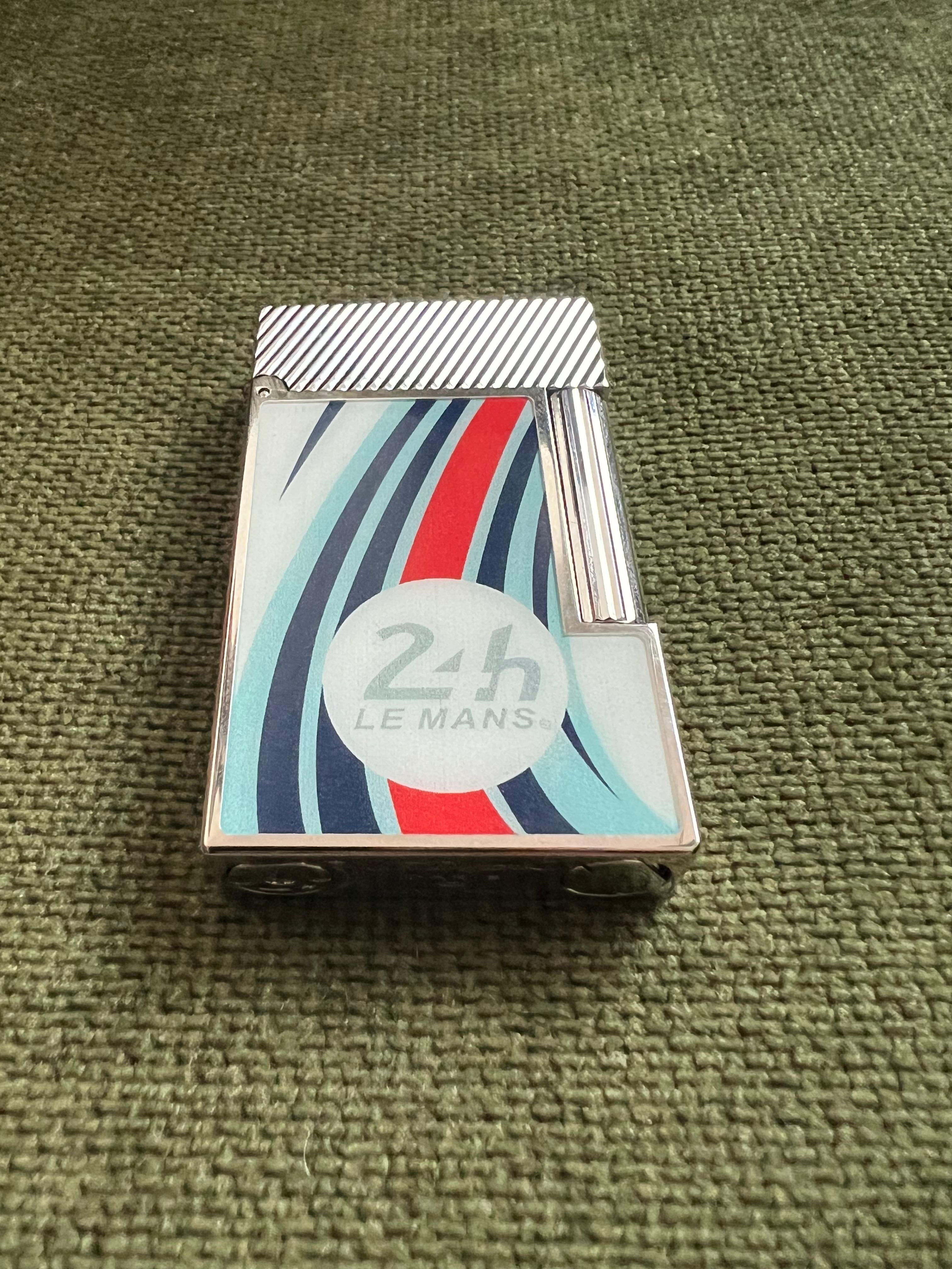 S.T. Dupont Ligne 2 Le Mans Blue and Chrome Flint Lighter, Chocolate Suede Case 6