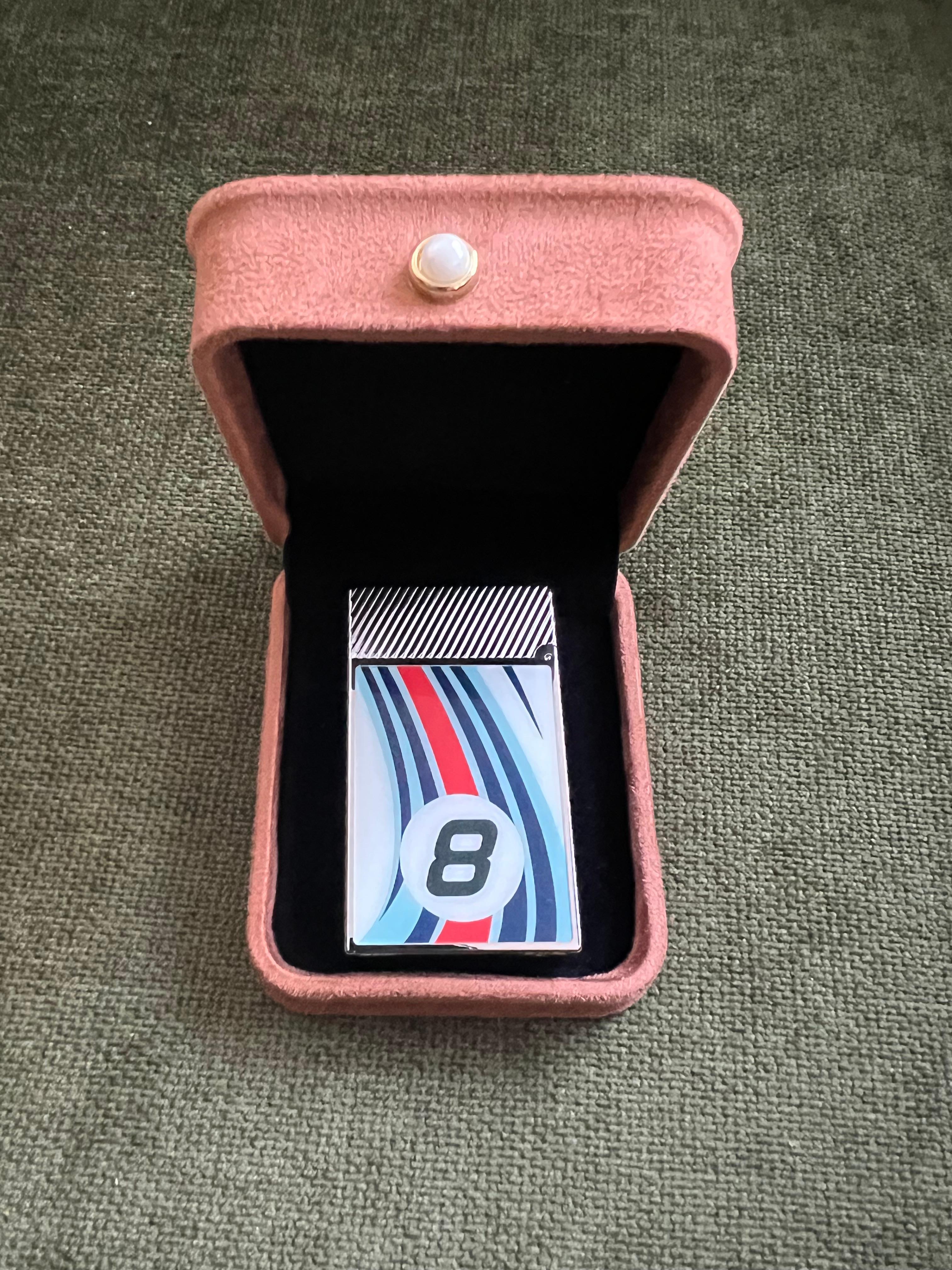 S.T. Dupont Ligne 2 Le Mans Blue and Chrome Flint Lighter, Chocolate Suede Case 7
