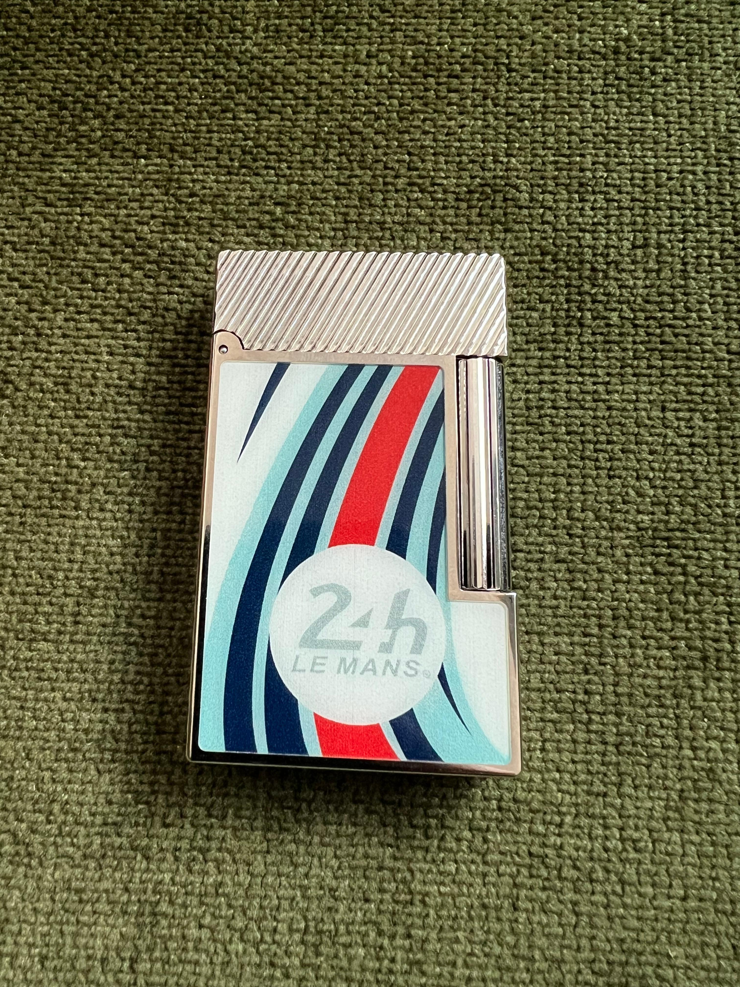 S.T. Dupont Ligne 2 Le Mans Blue and Chrome Flint Lighter, Chocolate Suede Case 8