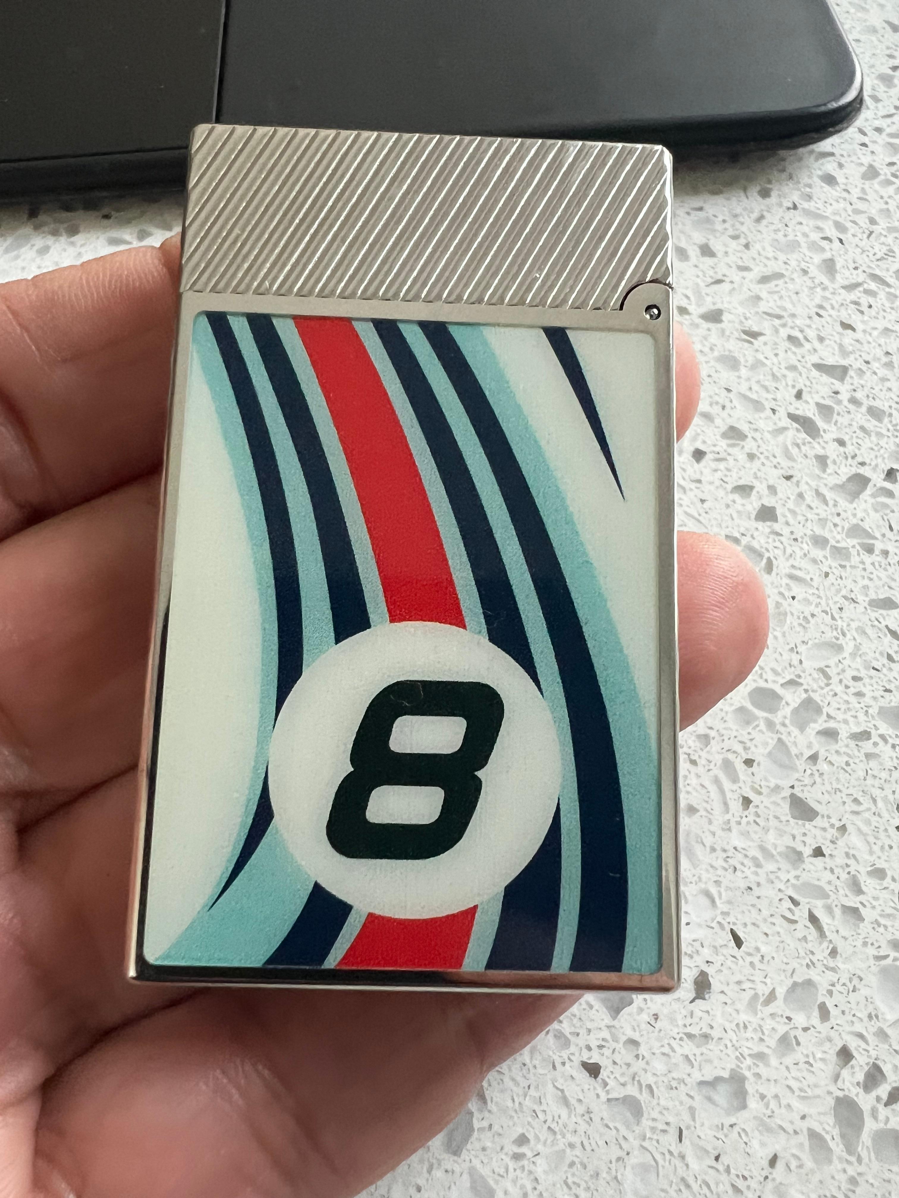 S.T. Dupont Ligne 2 Le Mans Blue and Chrome Flint Lighter, Chocolate Suede Case 10