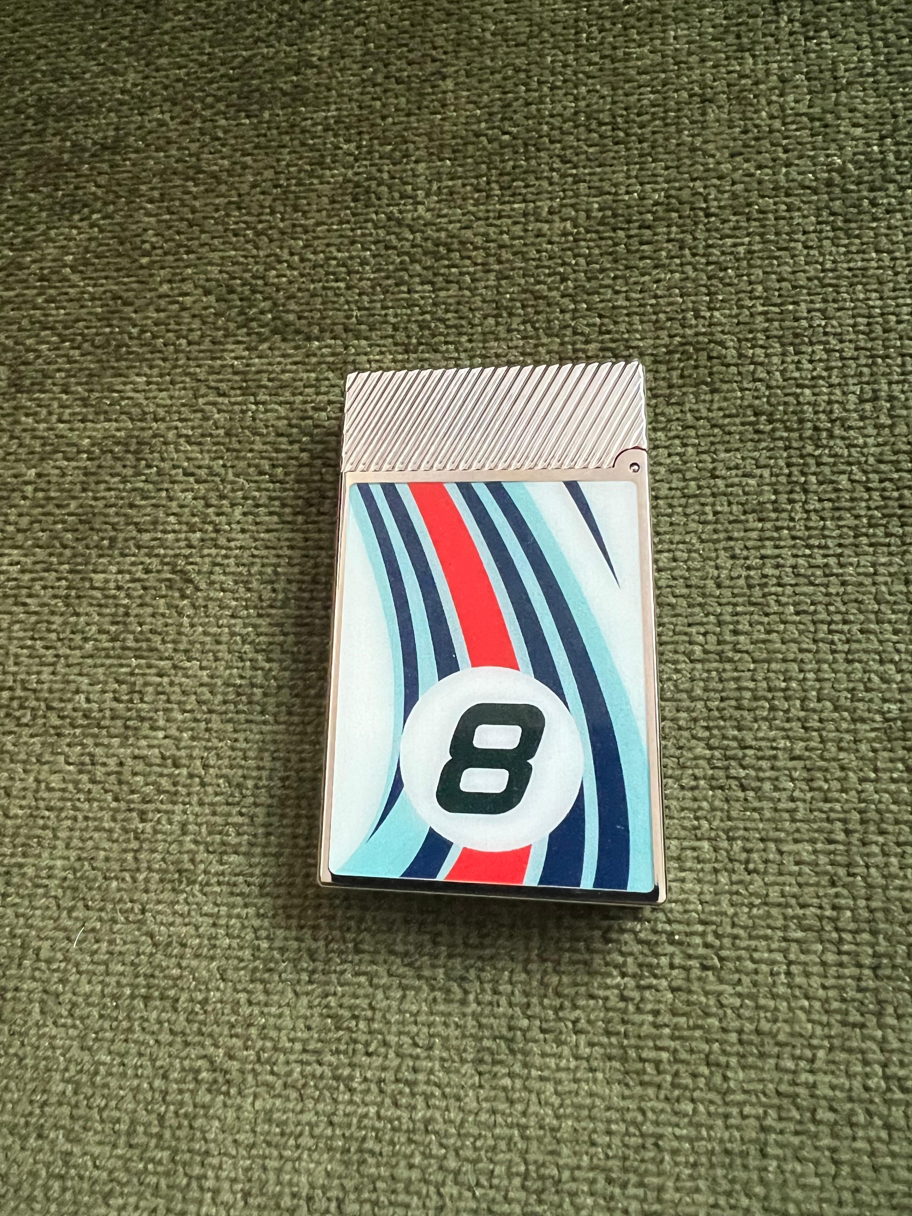 S.T. Dupont Ligne 2 Le Mans Blue and Chrome Flint Lighter, Chocolate Suede Case 2