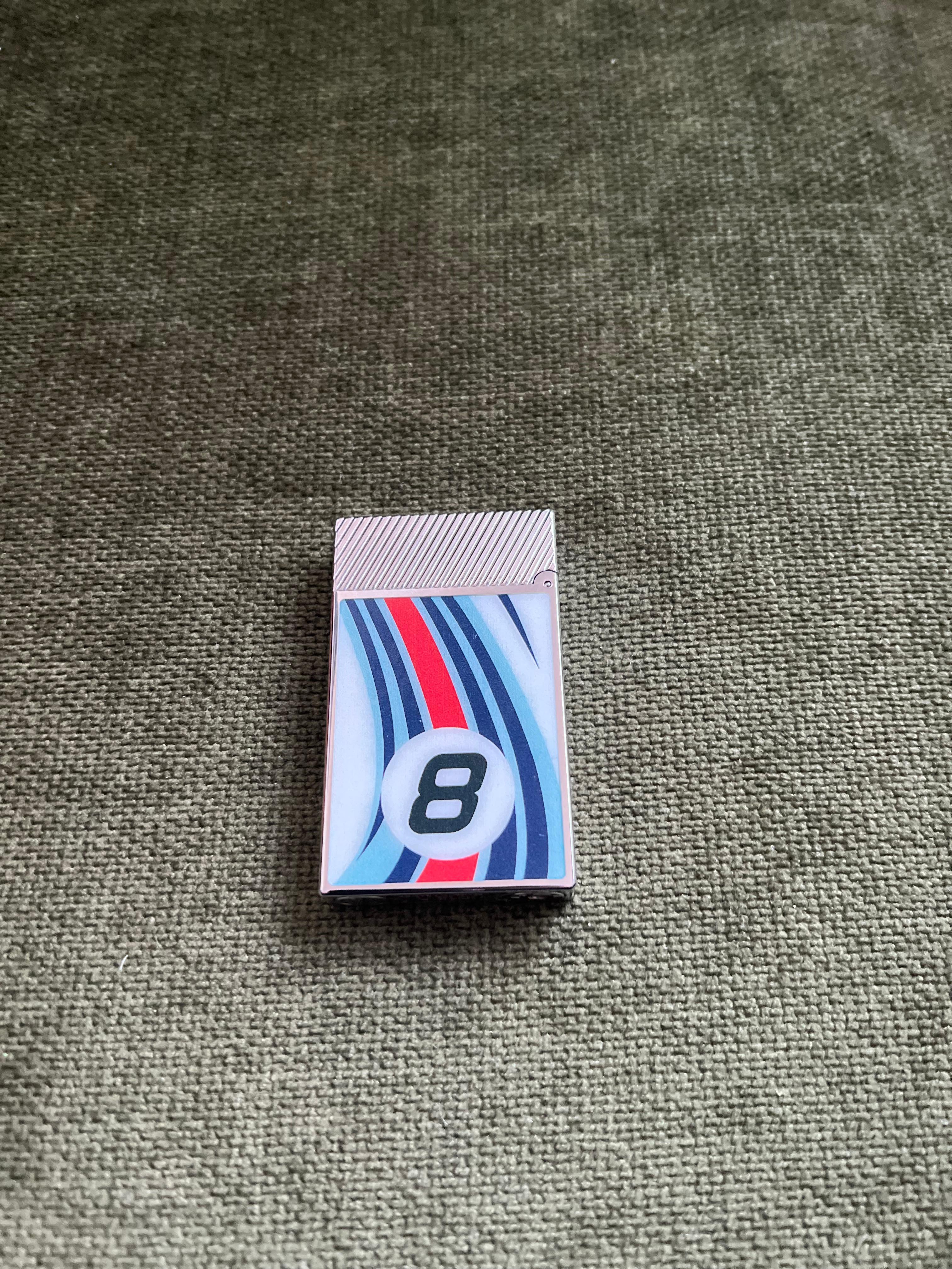 S.T. Dupont Ligne 2 Le Mans Blue and Chrome Flint Lighter, Chocolate Suede Case 3
