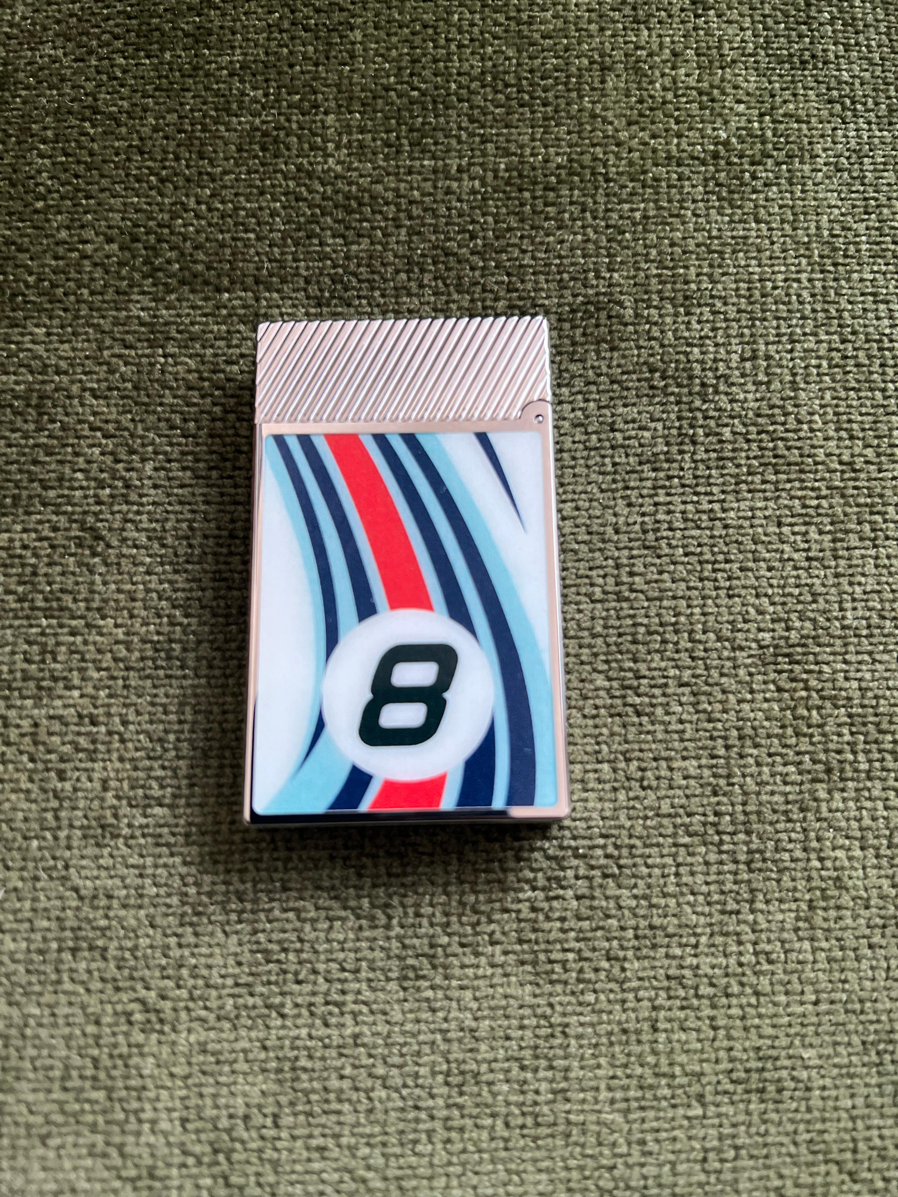 S.T. Dupont Ligne 2 Le Mans Blue and Chrome Flint Lighter, Chocolate Suede Case 4