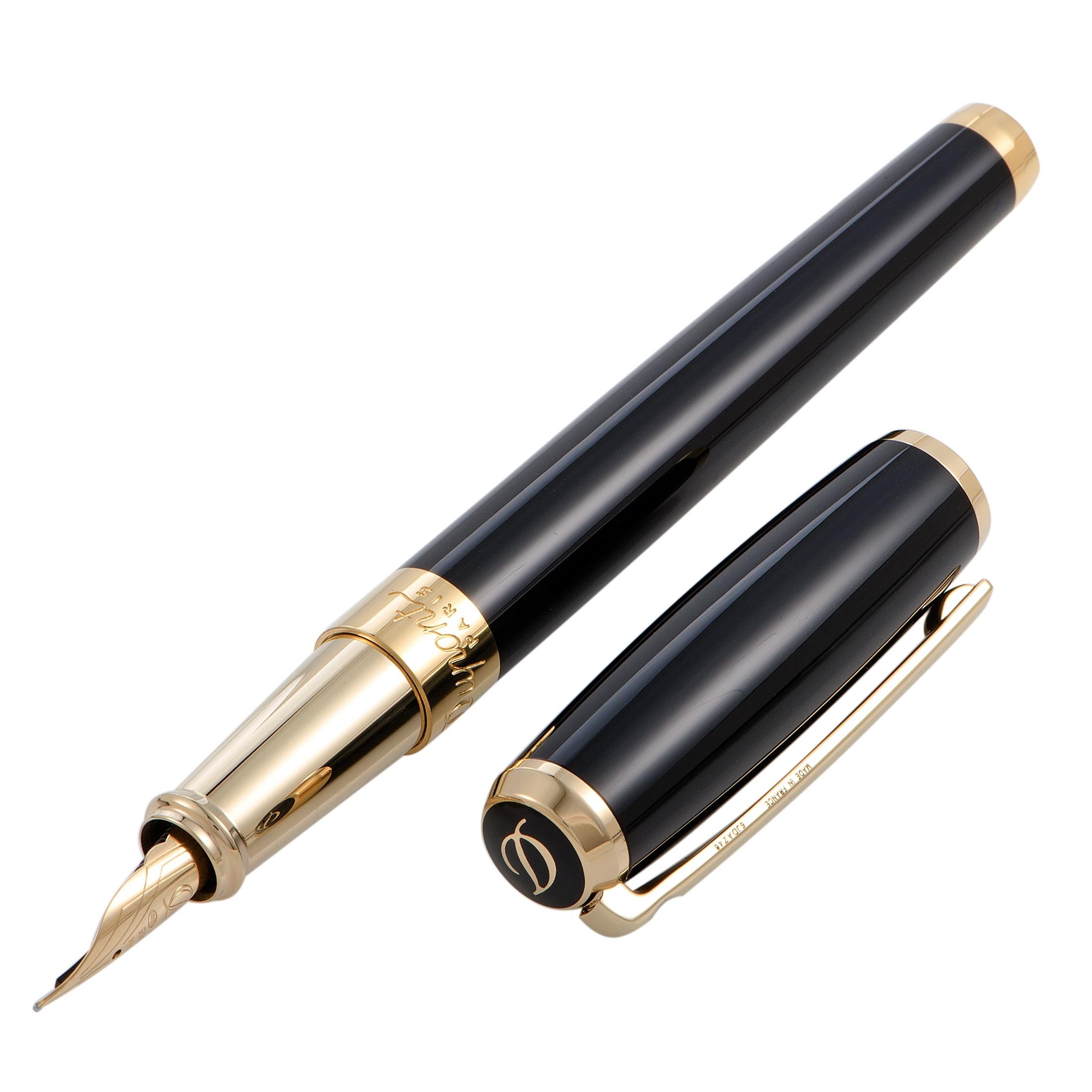The compelling black lacquer and the ever-luxurious golden radiance give an exceptionally elegant appeal to this fascinating fountain pen that boasts a most splendidly classic design. The pen is presented by S.T. Dupont within the refined “Line D”