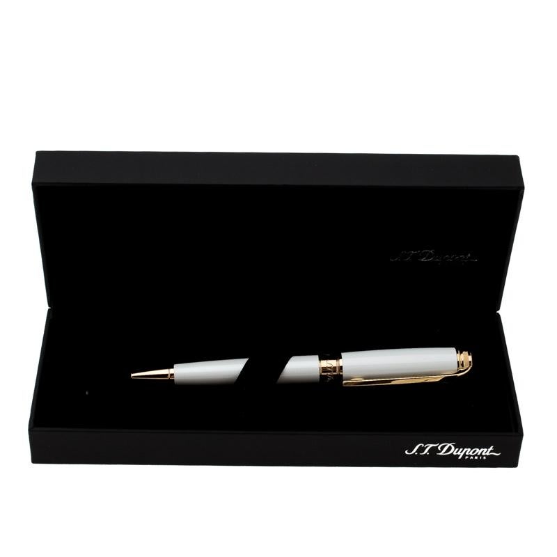 Men's S.T. Dupont Line D Pearly White Lacquer Gold Plated Ballpoint Pen