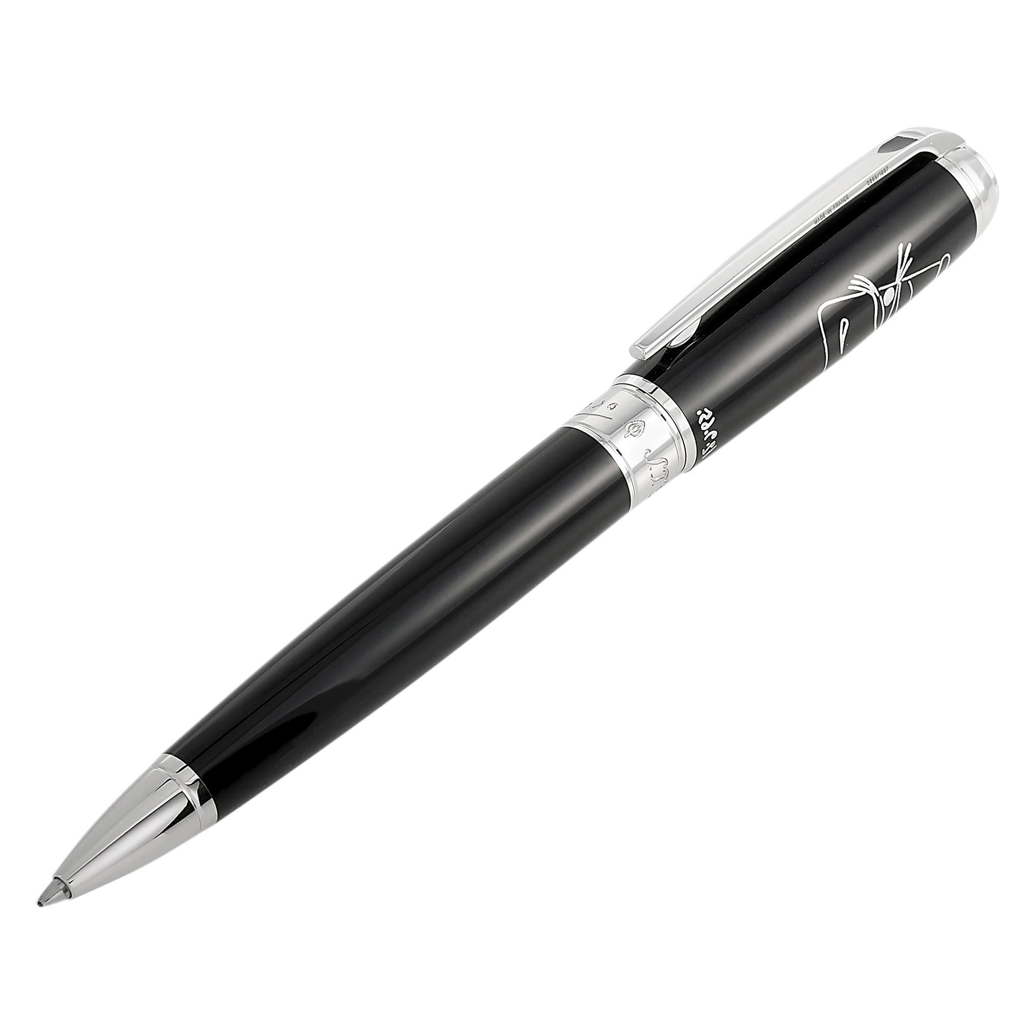 S.T. Dupont Line D Picasso Palladium Black Lacquer Limited Edition Ballpoint Pen For Sale