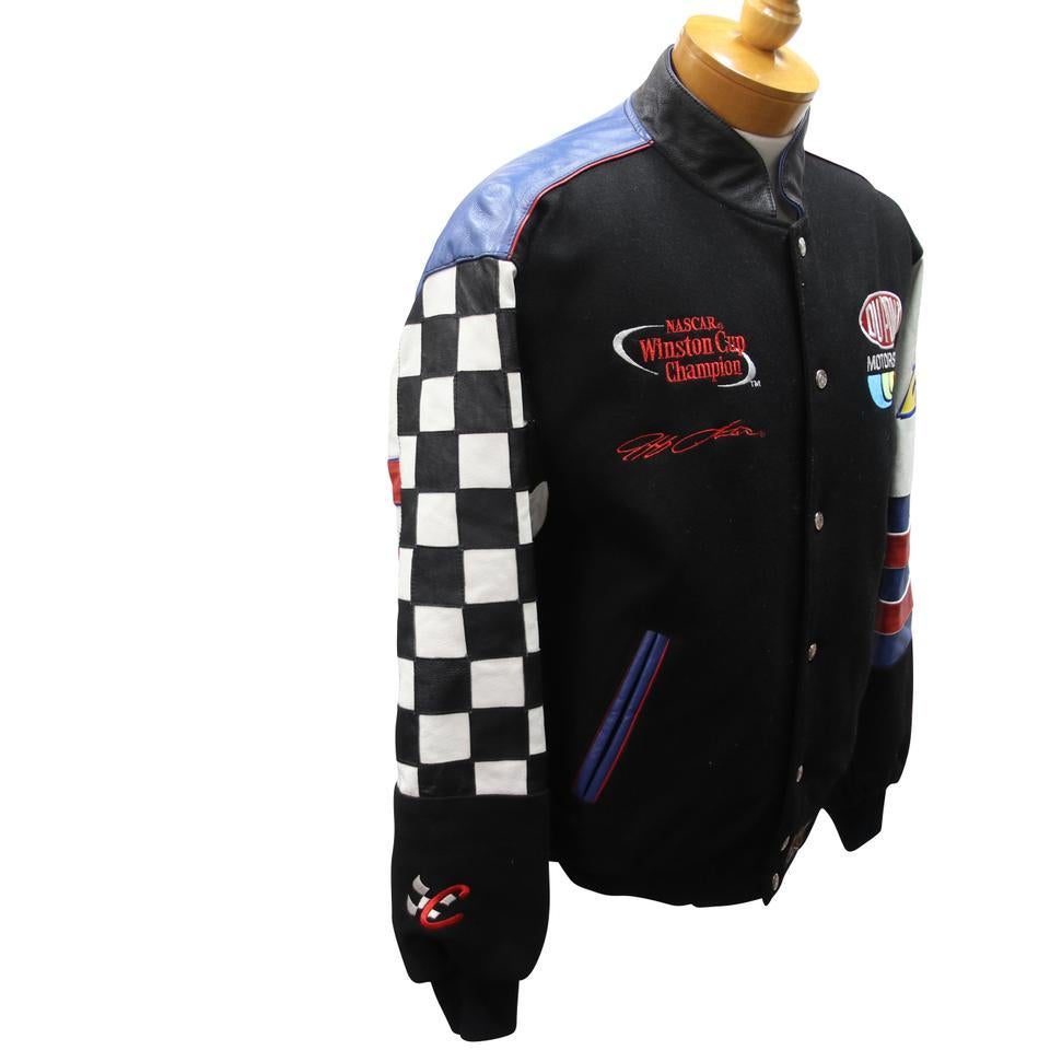 S.T. Dupont Motorsport Nascar Winston Cup Champion Jeff Gordon Reversible Coat

This Oversize Multi Fabric Blend Reversible Jeff Gordon Bomber Jacket is cool and stylish. It features guenine leather and Motorsport Sponsors throughout this awesome