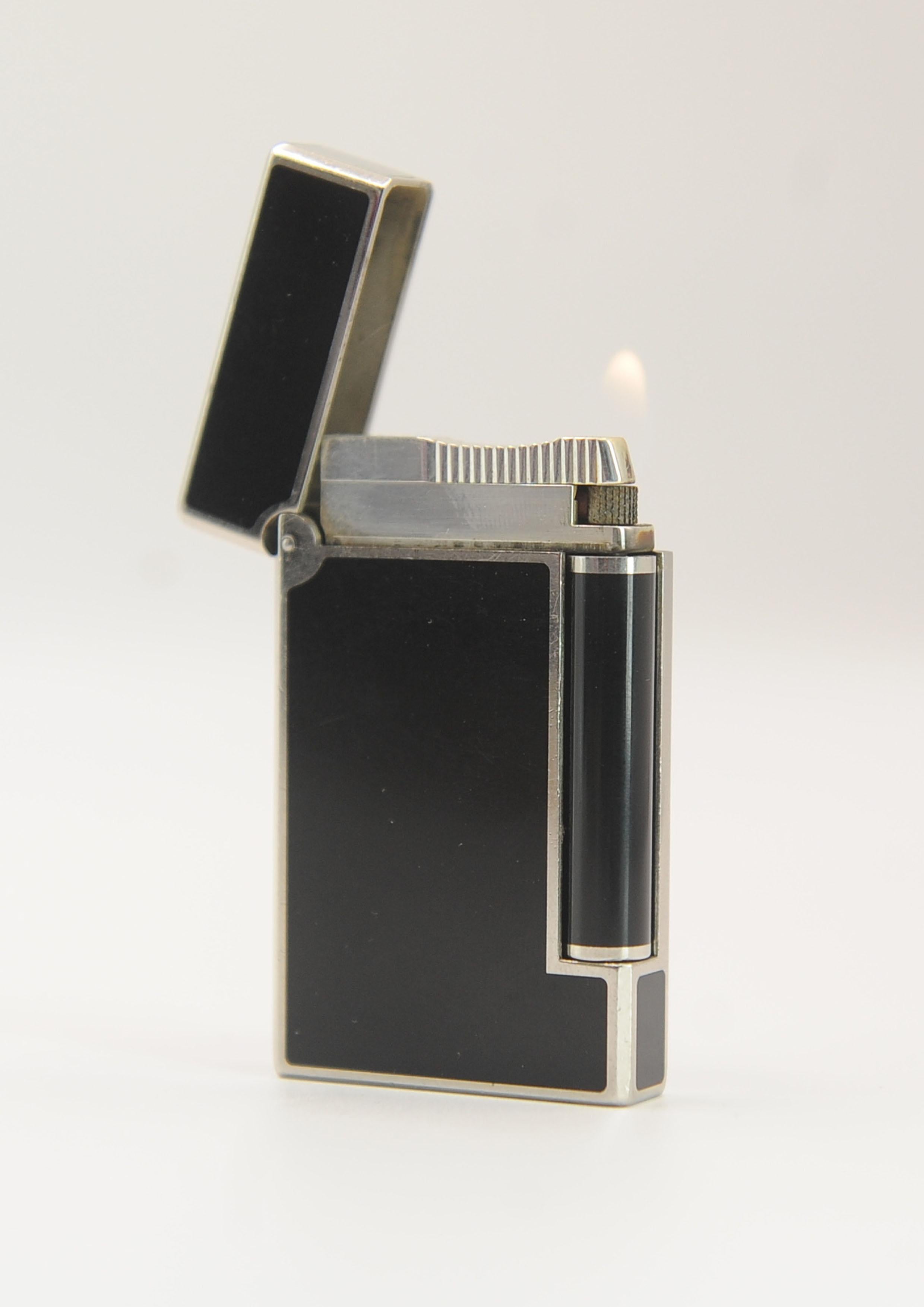 S. T. Dupont Paris Ligne 1 Accendisigari in argento e nero Laque De Chine in vendita 2