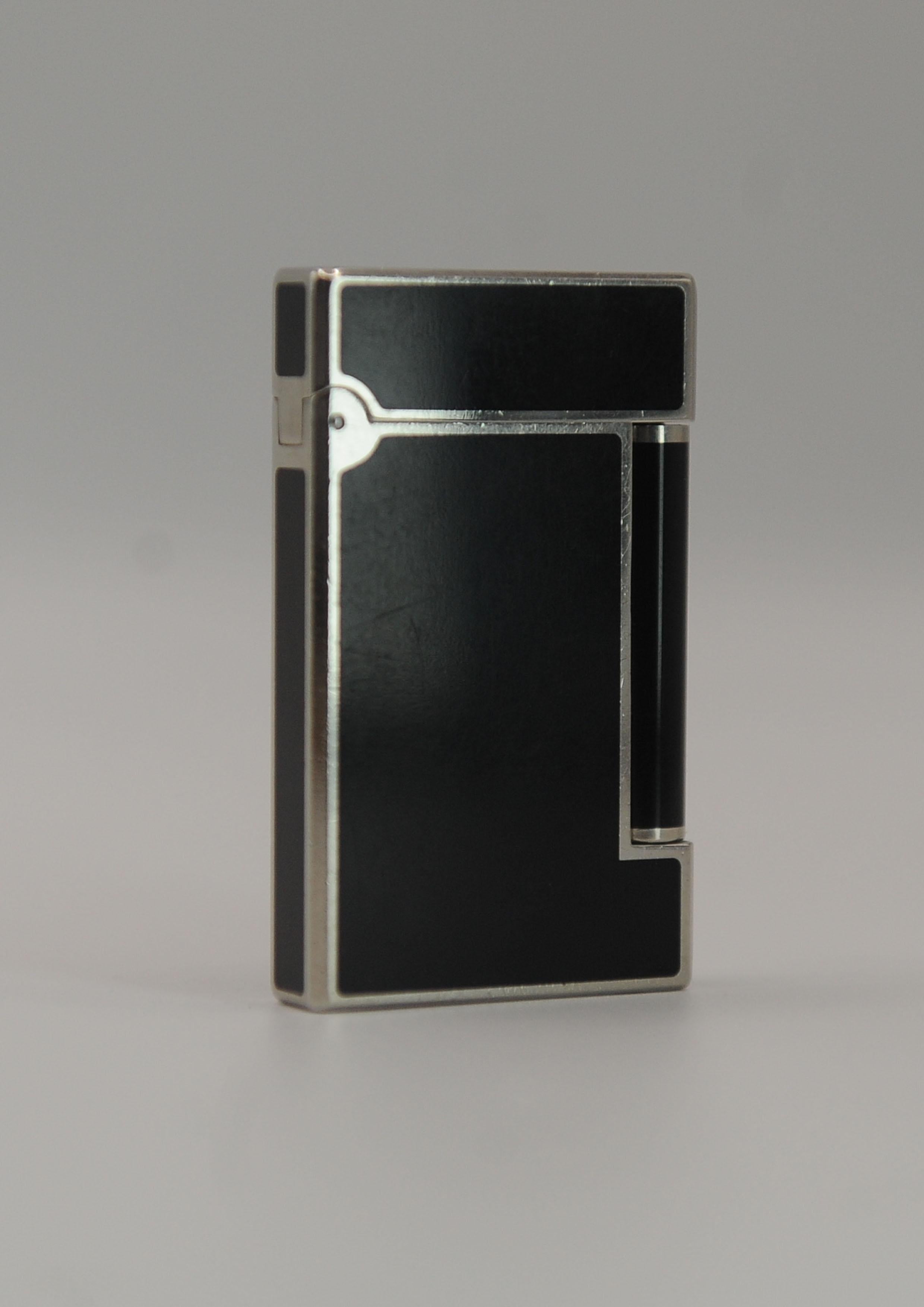 S. T. Dupont Paris Ligne 1 Accendisigari in argento e nero Laque De Chine in vendita 3