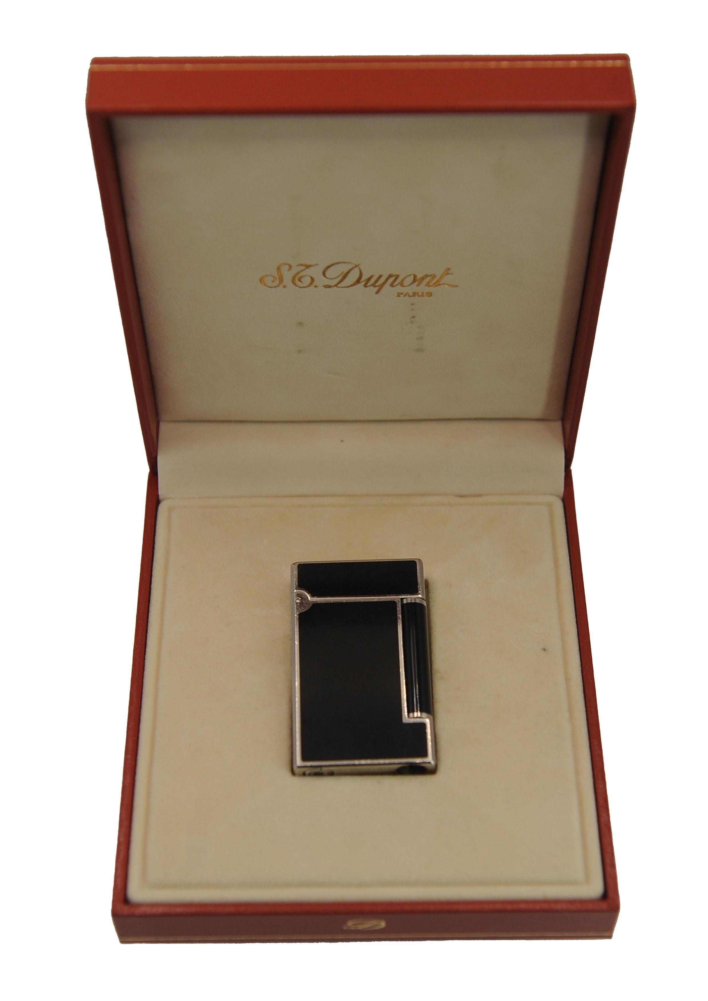 S. T. Dupont Paris Ligne 1 Accendisigari in argento e nero Laque De Chine In condizioni buone in vendita a Reading, Berkshire